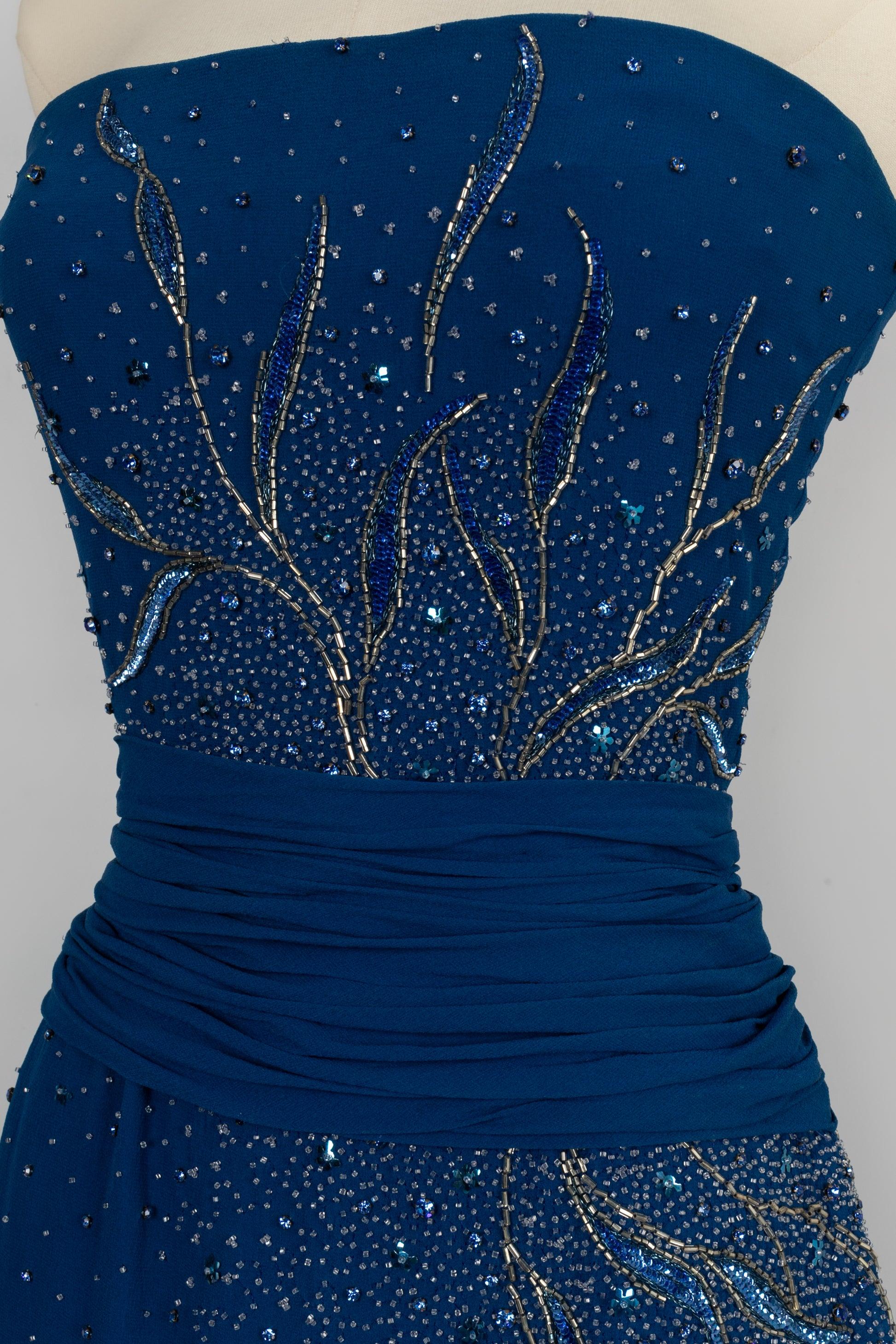 Jean-louis Scherrer Blaues trägerloses Kleid aus Krepp Haute Couture 36FR im Angebot 2