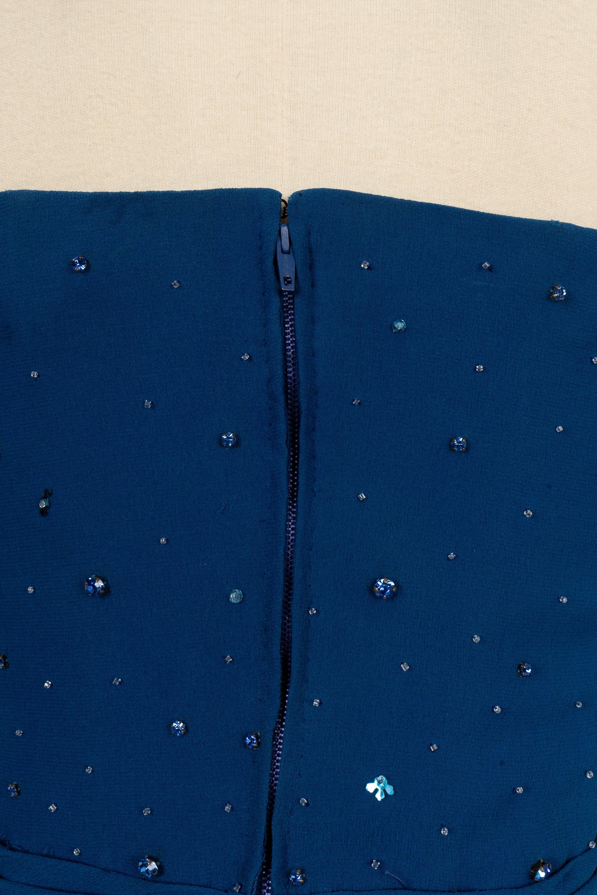 Jean-louis Scherrer Blue Crepe Strapless Dress Haute Couture 36FR For Sale 3