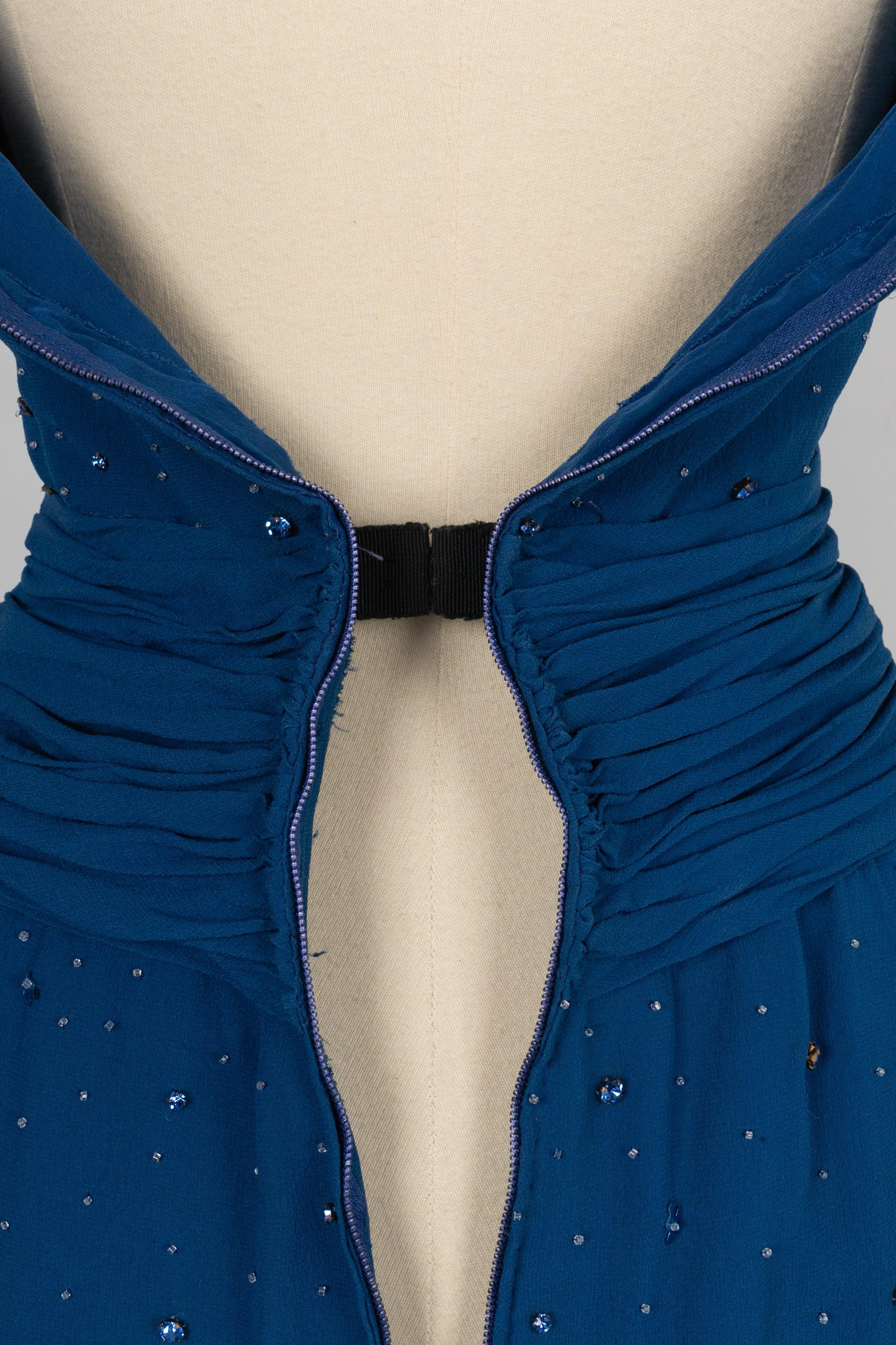 Jean-louis Scherrer Blue Crepe Strapless Dress Haute Couture 36FR For Sale 4