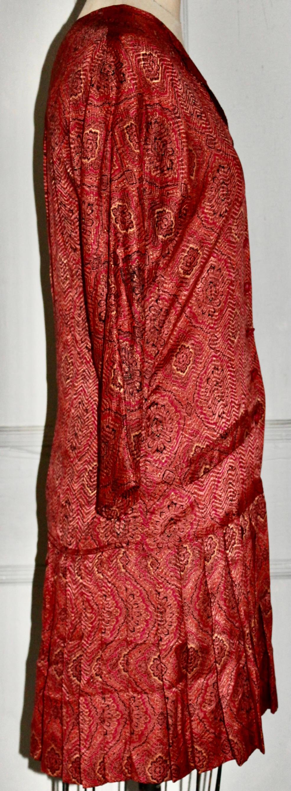 Red Jean-Louis Scherrer Boutique Paris Paisley Silk Day Dress For Sale