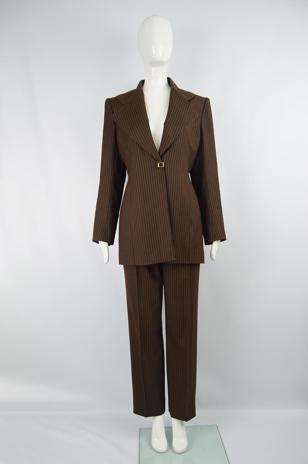 Jean Louis Scherrer by Stephane Rolland Brown Pinstripe Trouser Suit ...