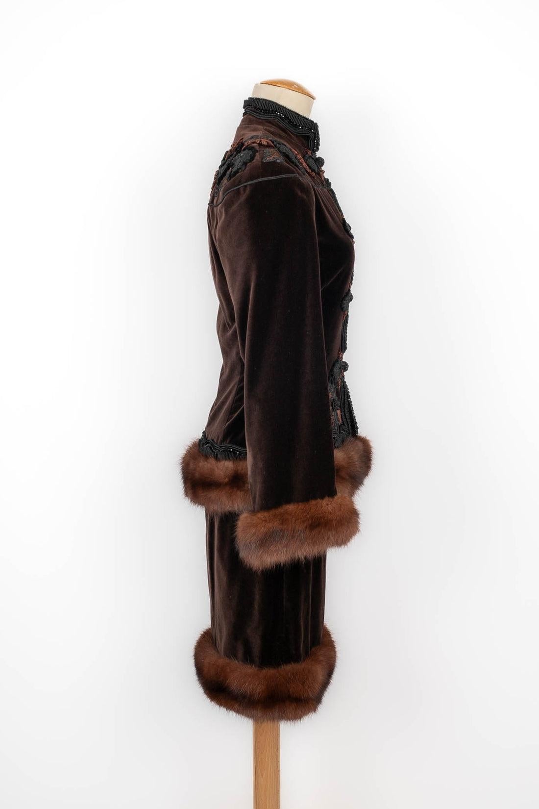 Jean-Louis Scherrer Couture Fur and Velvet Suit In Good Condition In SAINT-OUEN-SUR-SEINE, FR