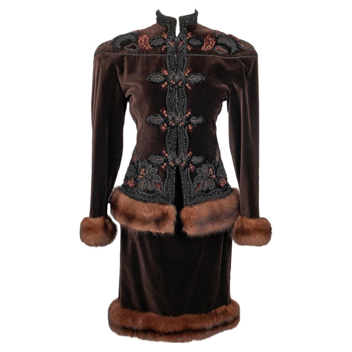Jean-Louis Scherrer Couture Fur and Velvet Suit