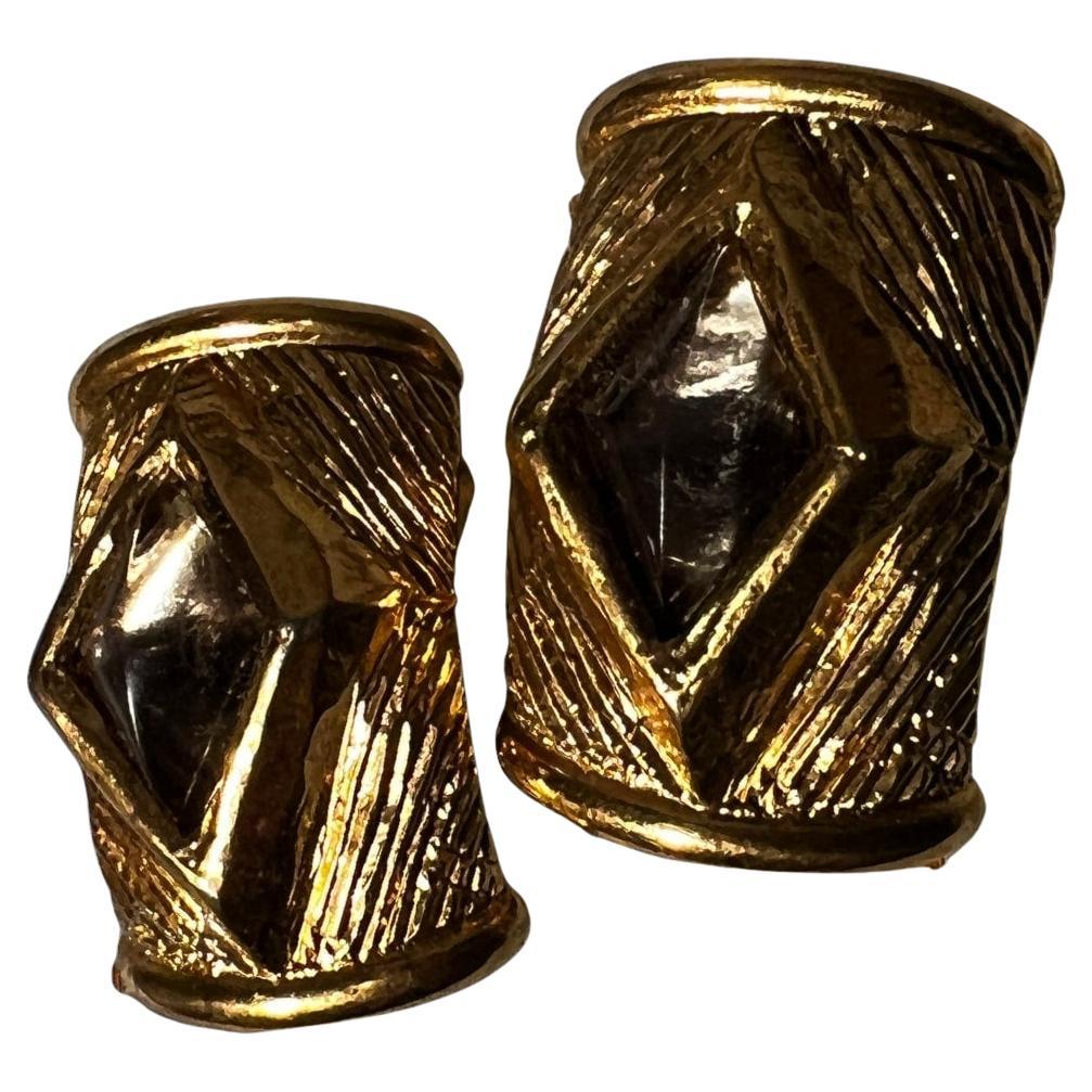 Boucles D'oreilles Clips Vintage Jean-Louis Scherrer - Métal Doré - Style Pendantes Couture
