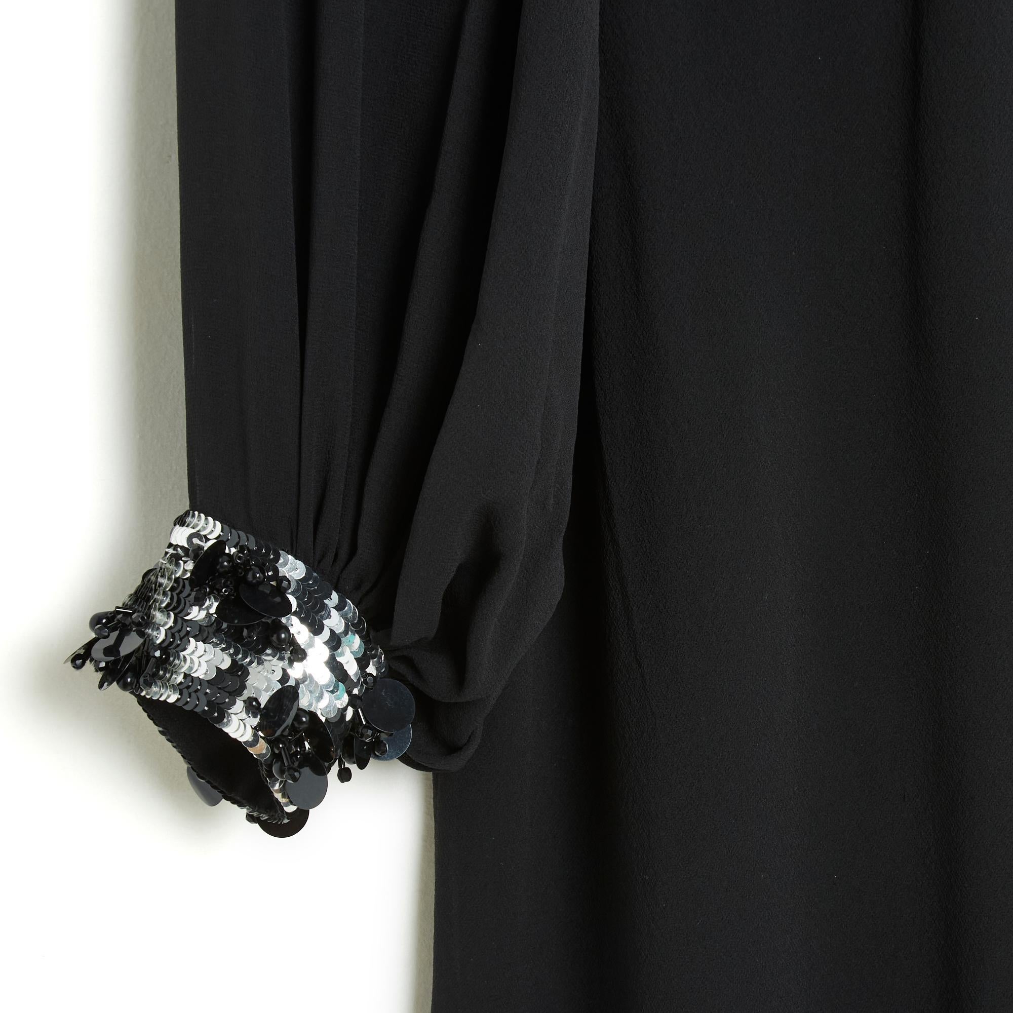 Jean Louis Scherrer FR40 Black Silk Crepe Maxi Dress For Sale 1