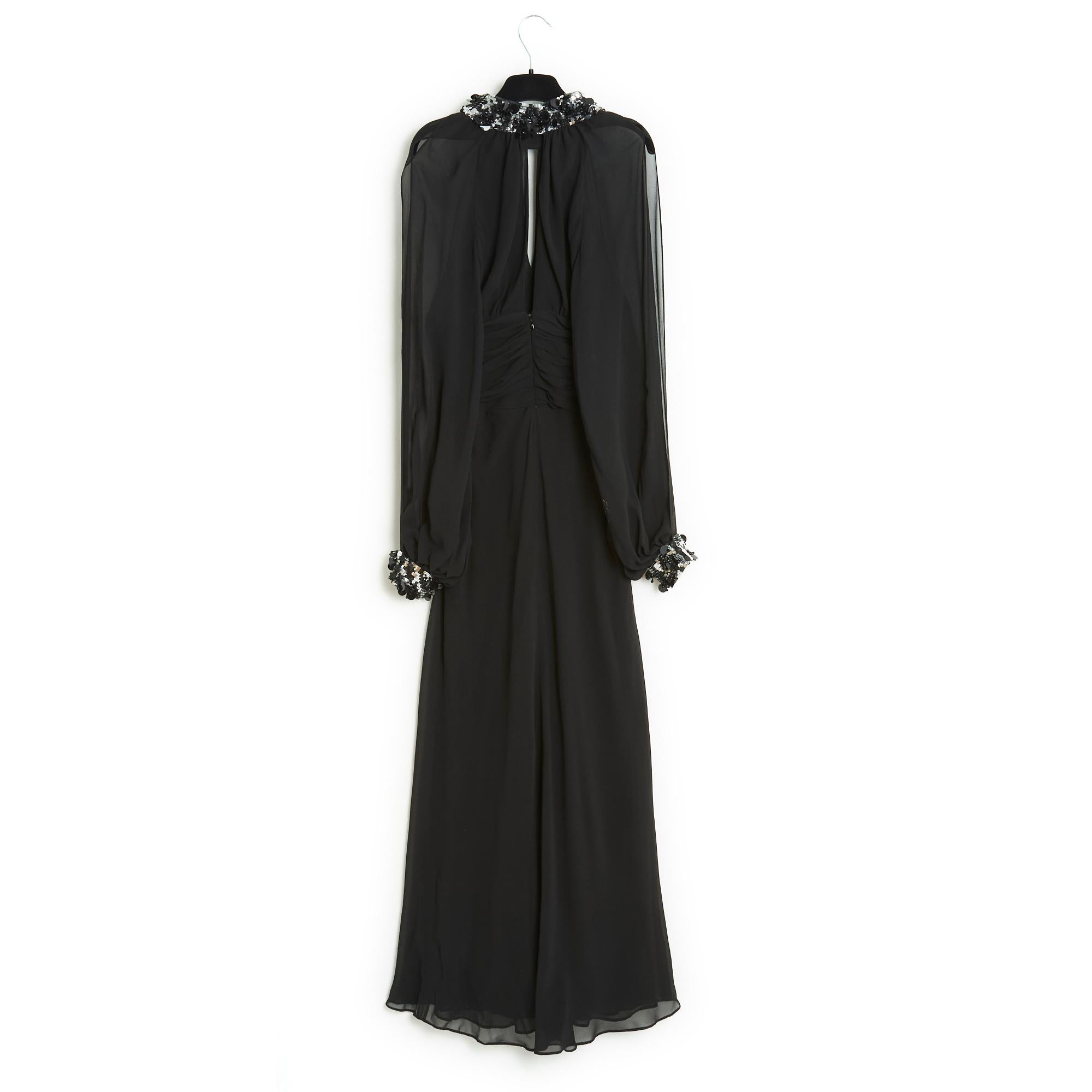 Jean Louis Scherrer FR40 Black Silk Crepe Maxi Dress For Sale 3
