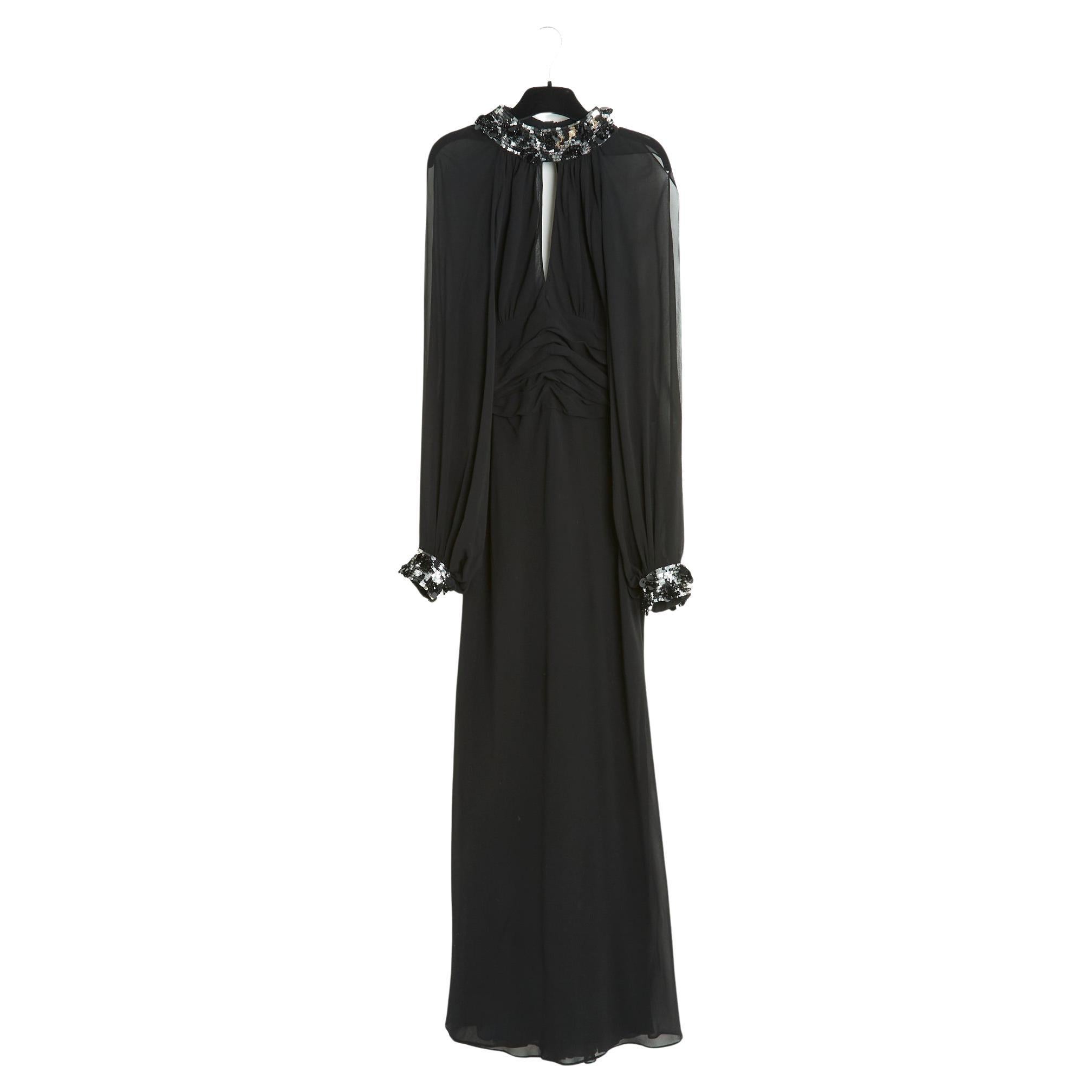 Jean Louis Scherrer FR40 Black Silk Crepe Maxi Dress For Sale