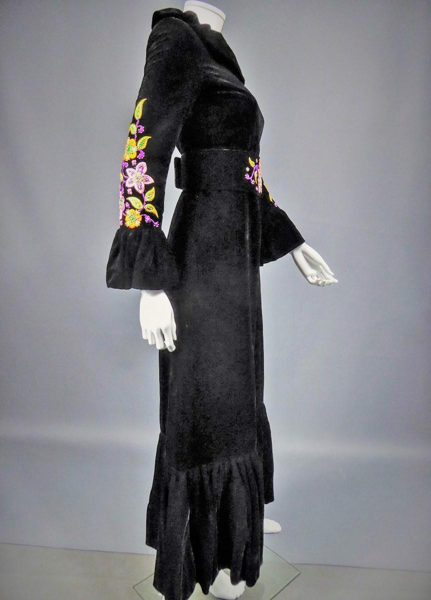 Jean-Louis Scherrer Vestido de terciopelo negro de alta costura francesa Circa 1990 en venta 3