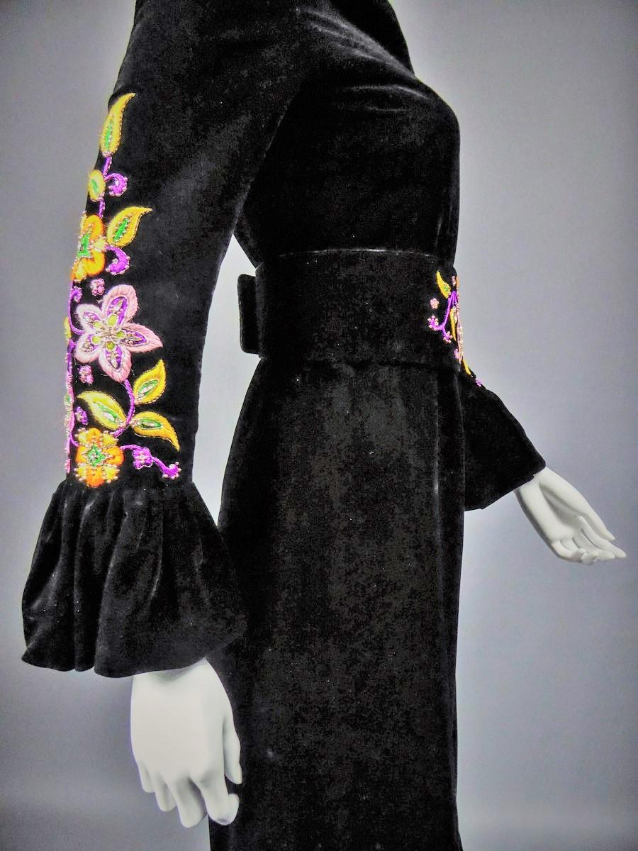 Jean-Louis Scherrer Vestido de terciopelo negro de alta costura francesa Circa 1990 en venta 4