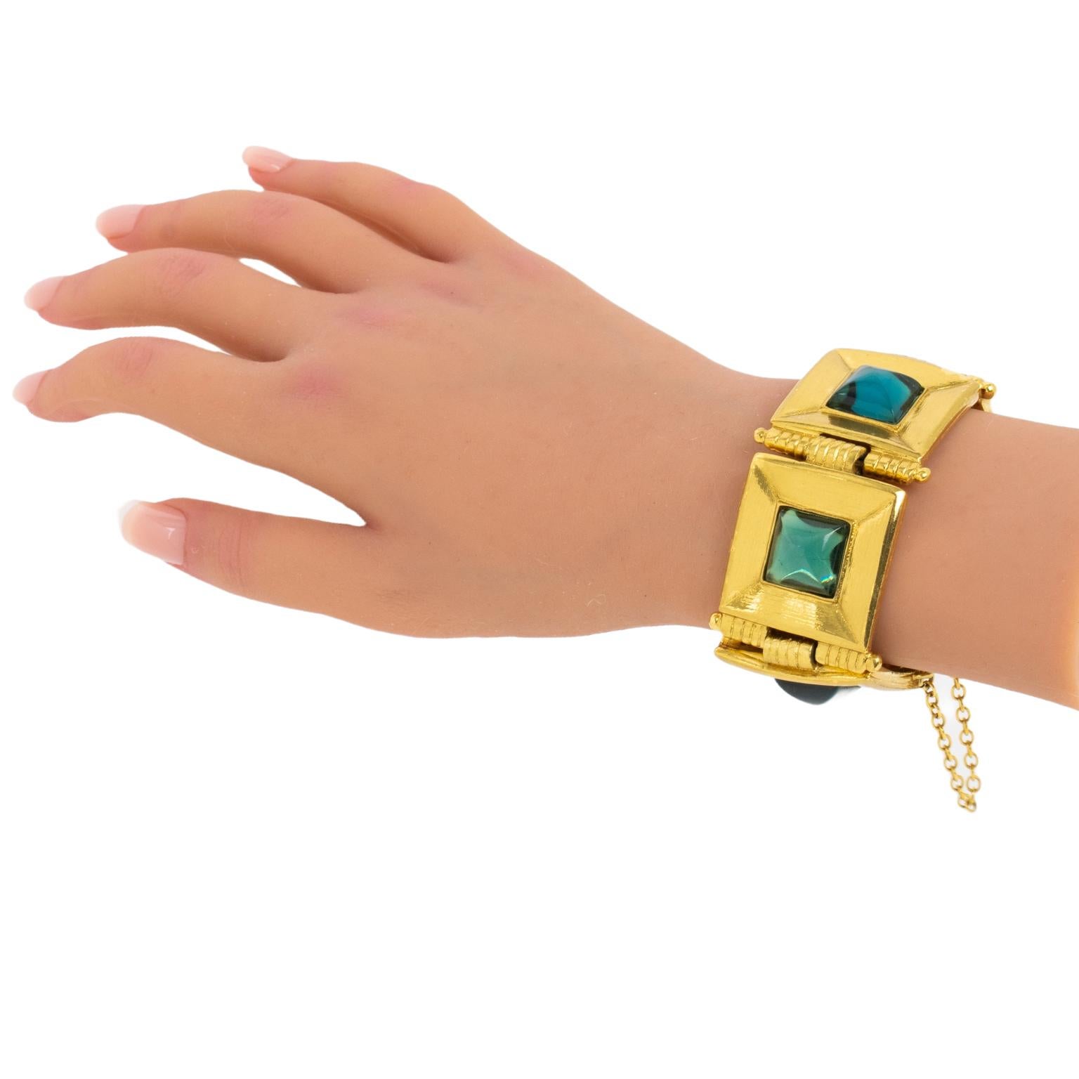 Jean Louis Scherrer Gilded Jeweled Bangle Bracelet For Sale 2