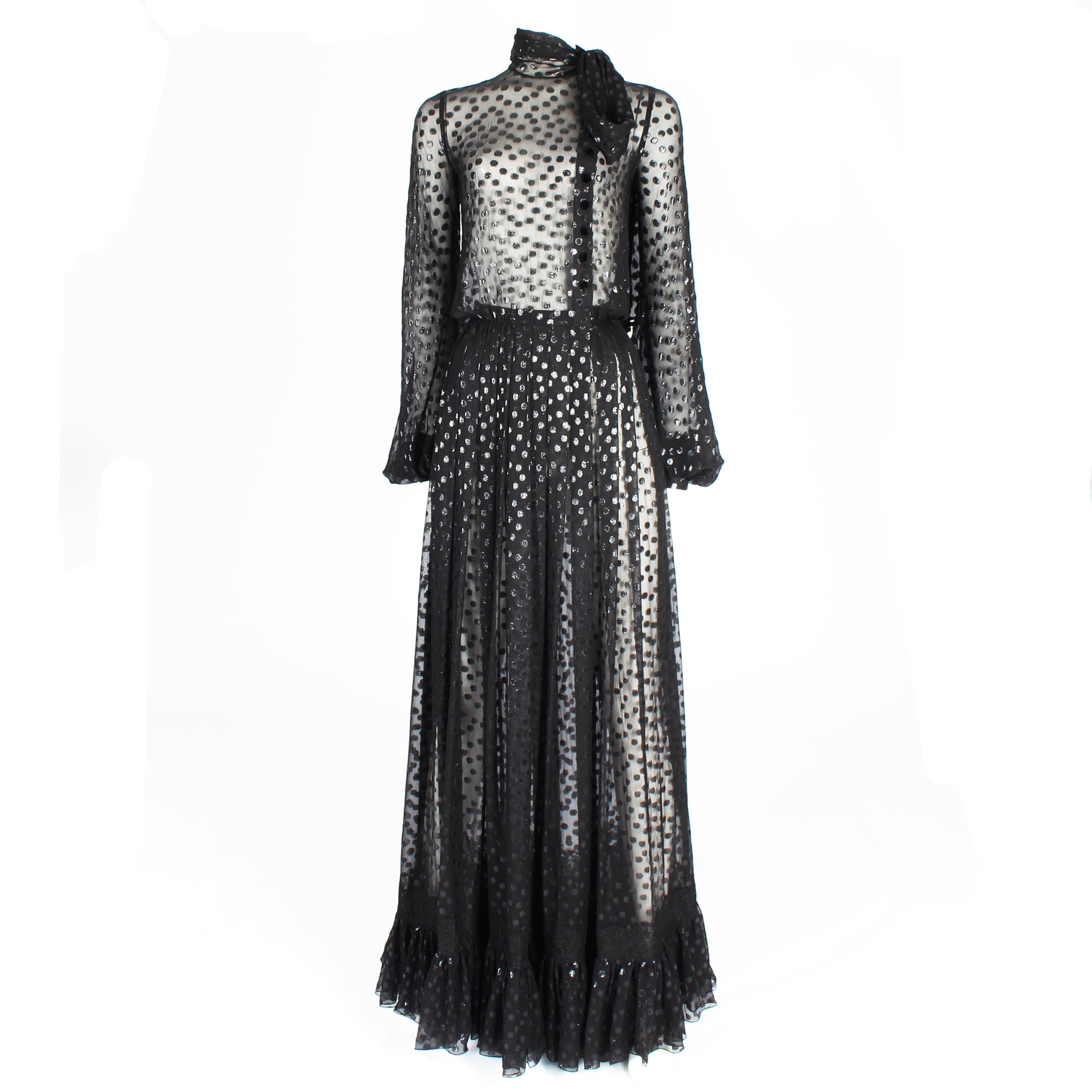 Jean Louis Scherrer haute couture black polka dots sheer evening gown ...