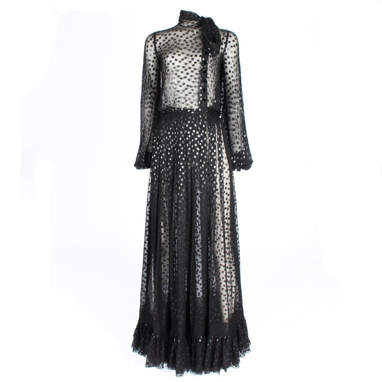 Jean Louis Scherrer Haute Couture Black Polka Dots Sheer Evening Gown, F/w 2005 Jean Louis Scherrer Haute Couture Black Polka Dots Sheer Evening Gown, F/w 2005