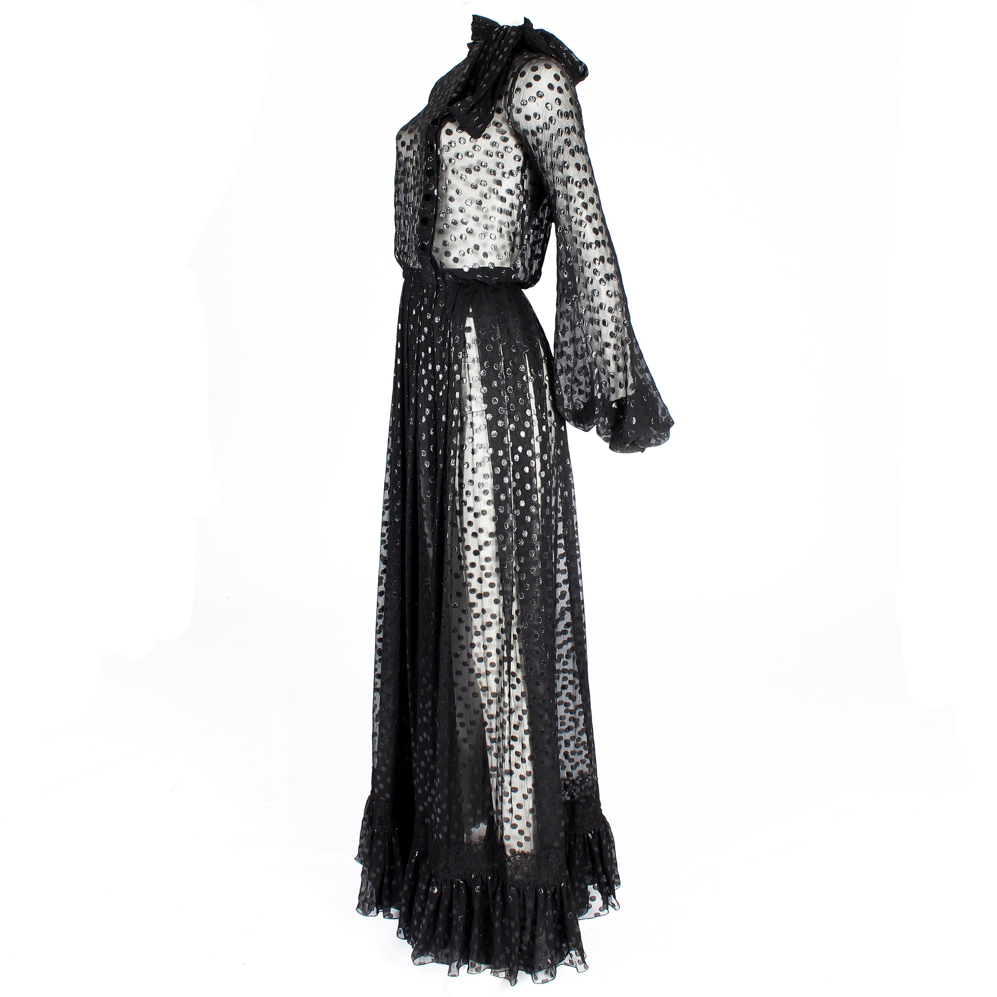 Black Jean Louis Scherrer haute couture black polka dots sheer evening gown, f/w 2005 For Sale