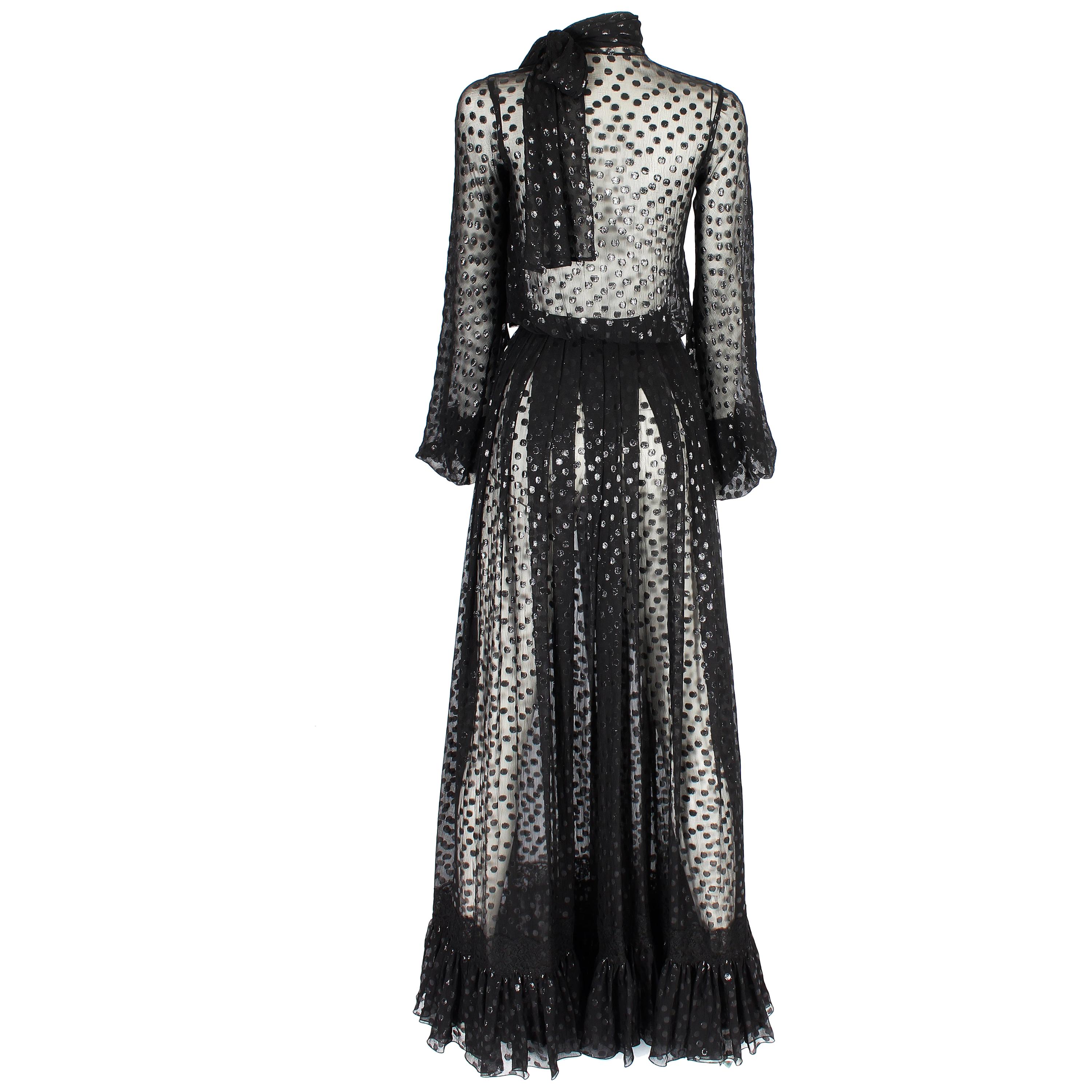 Jean Louis Scherrer haute couture black polka dots sheer evening gown, f/w 2005