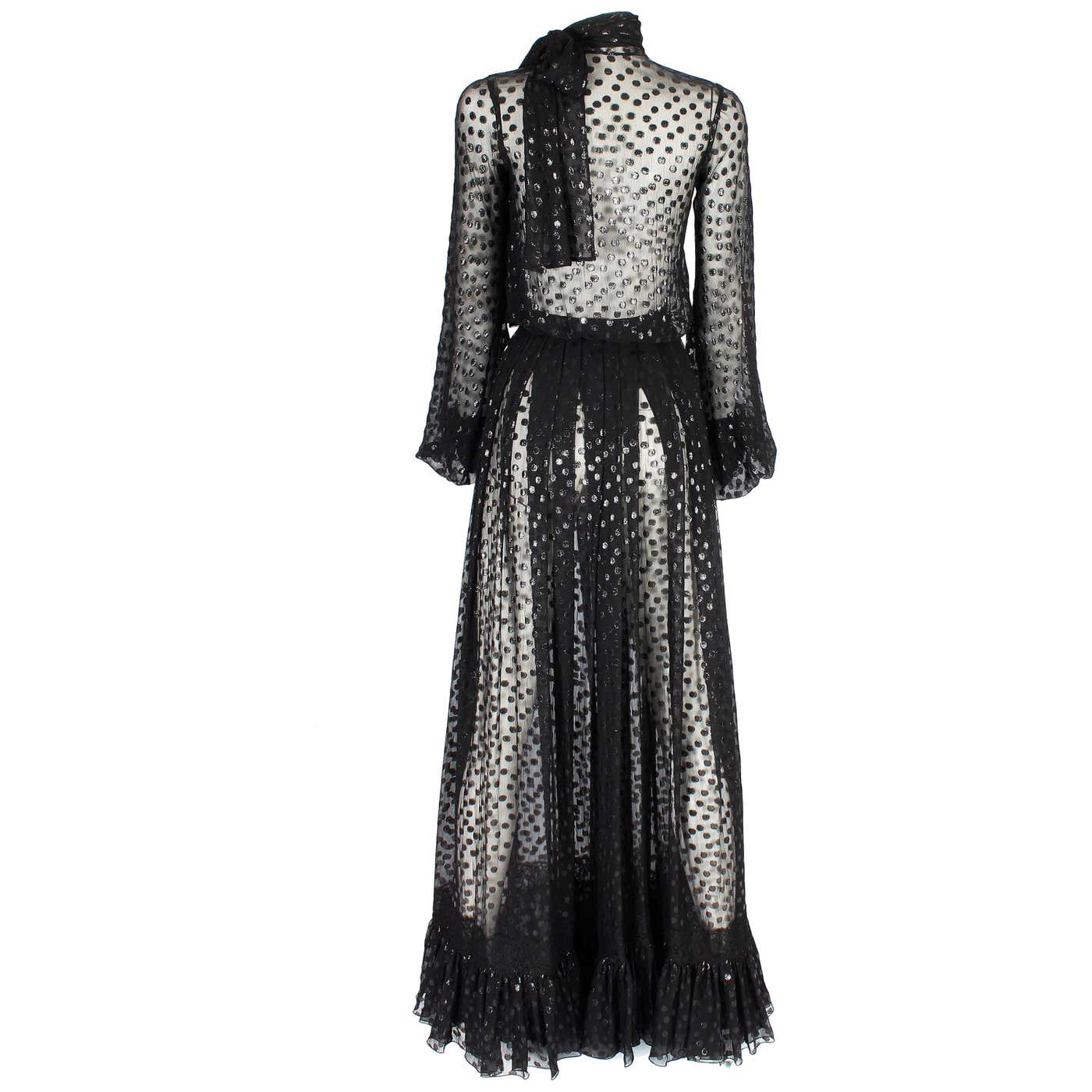 Jean Louis Scherrer haute couture black polka dots sheer evening gown ...