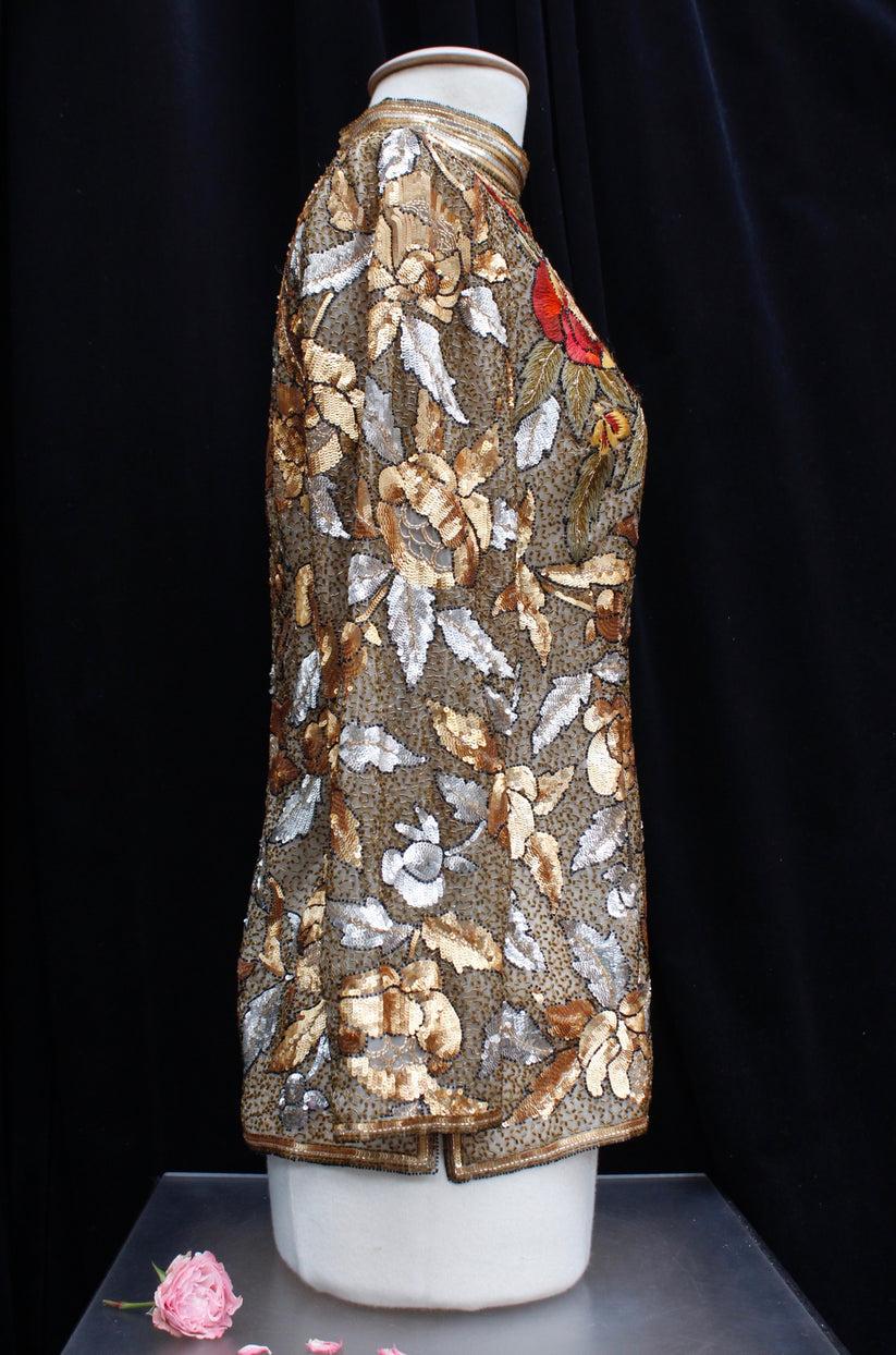 Jean-Louis Scherrer Haute Couture Chiffon Top with Sequins In Good Condition For Sale In SAINT-OUEN-SUR-SEINE, FR