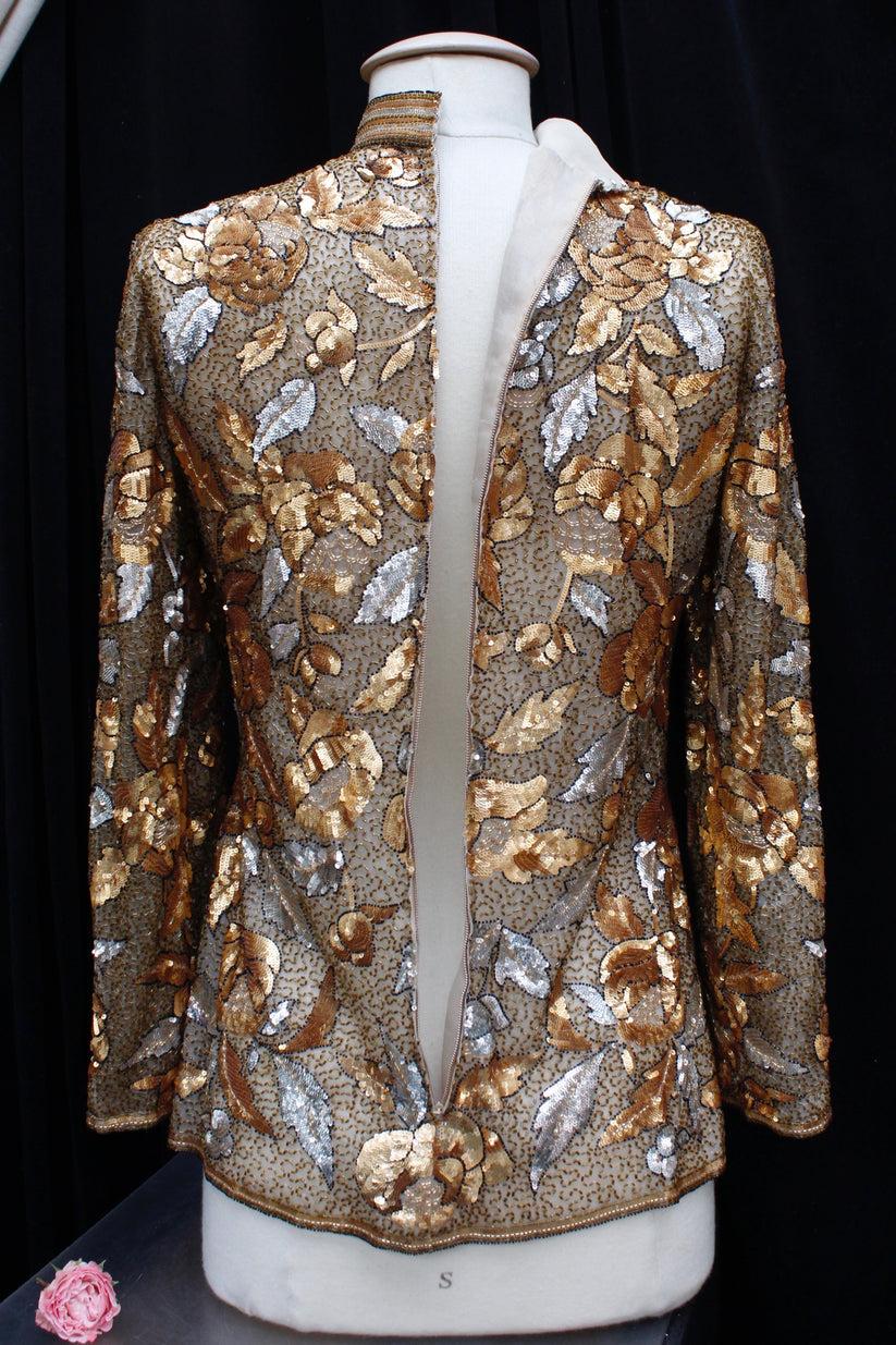 Women's Jean-Louis Scherrer Haute Couture Chiffon Top with Sequins For Sale