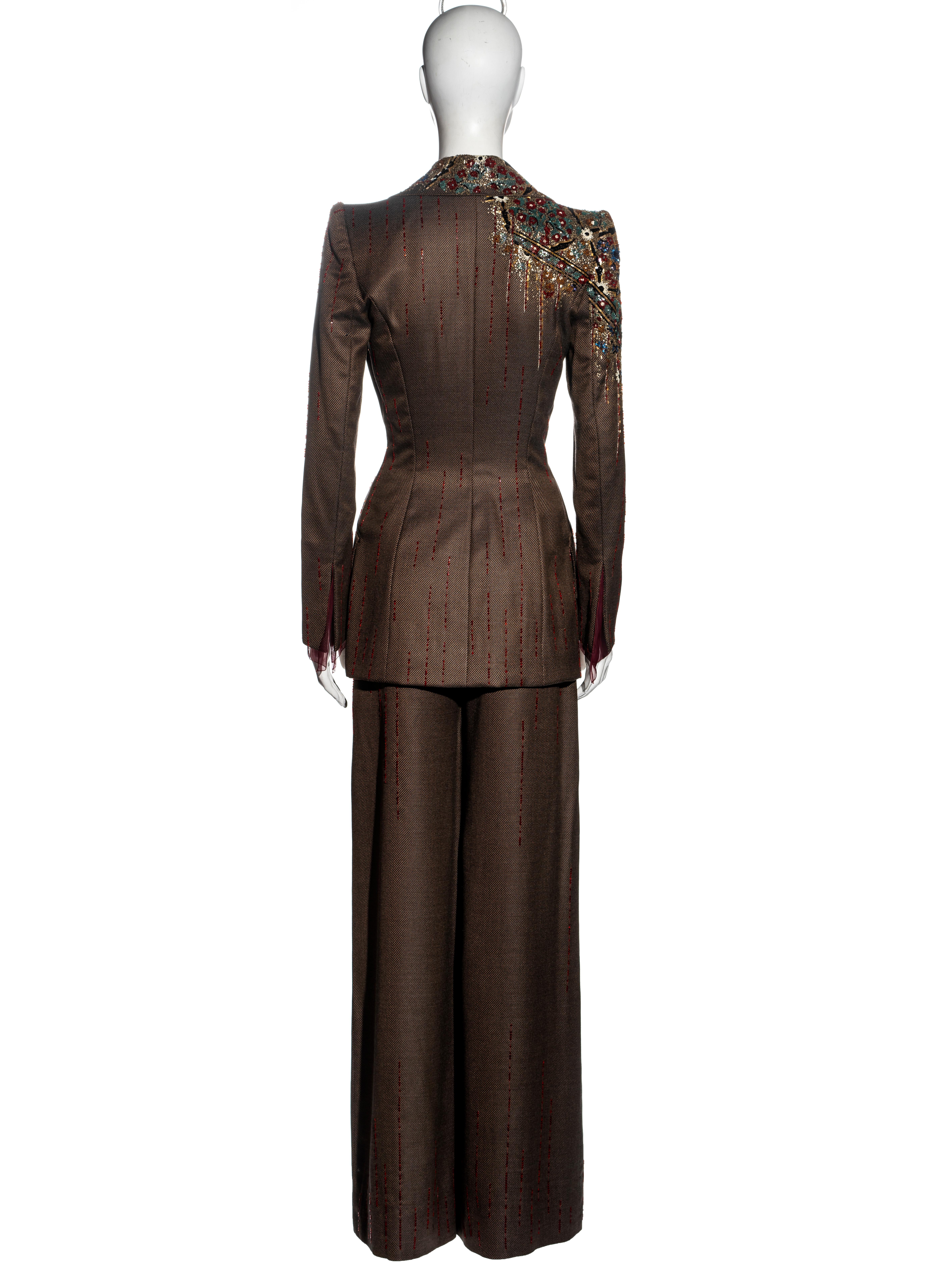 Jean-Louis Scherrer Haute Couture embellished brown wool pant suit, fw 2001 For Sale 6