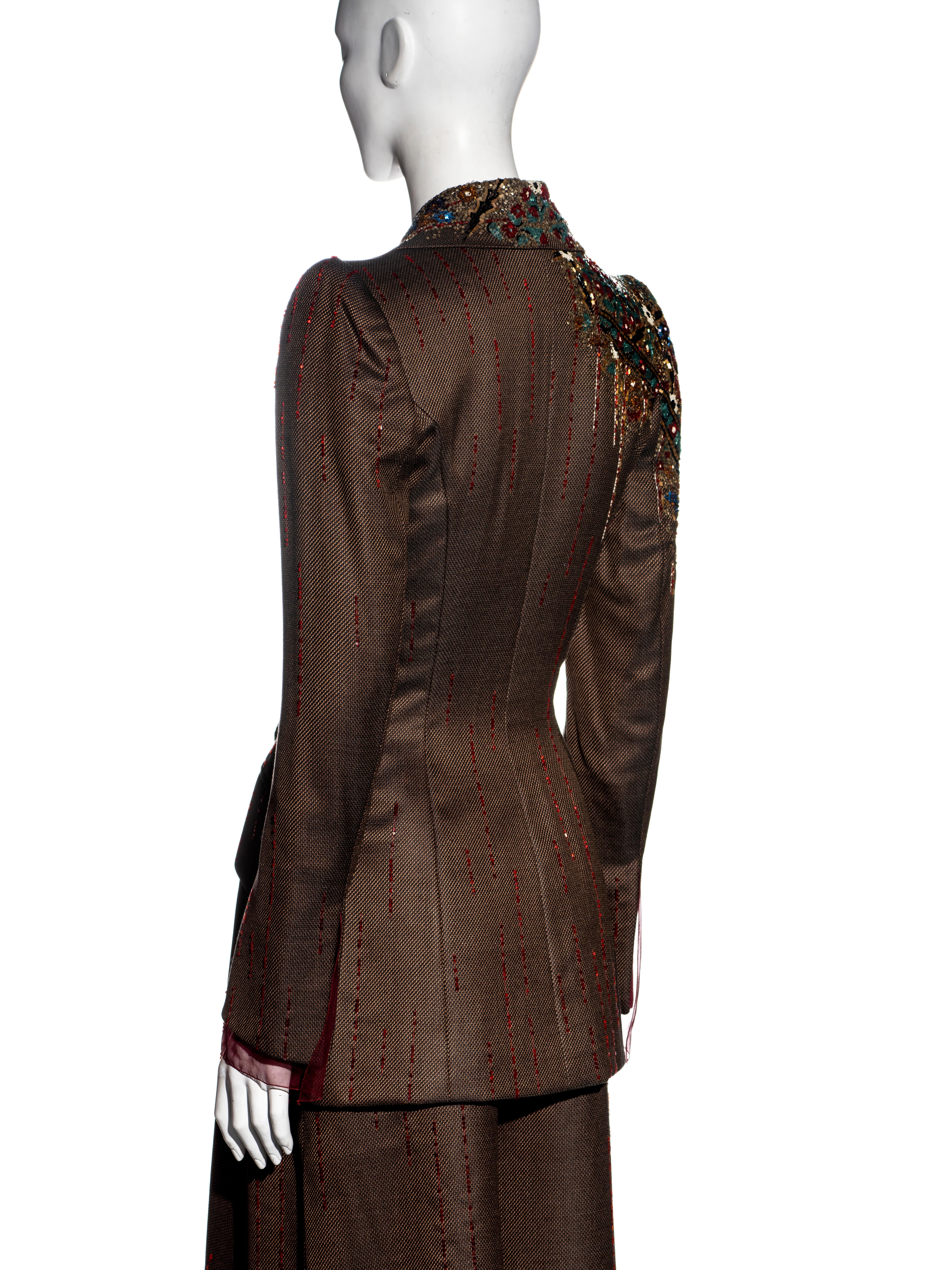 Jean-Louis Scherrer Haute Couture embellished brown wool pant suit, fw 2001 For Sale 8