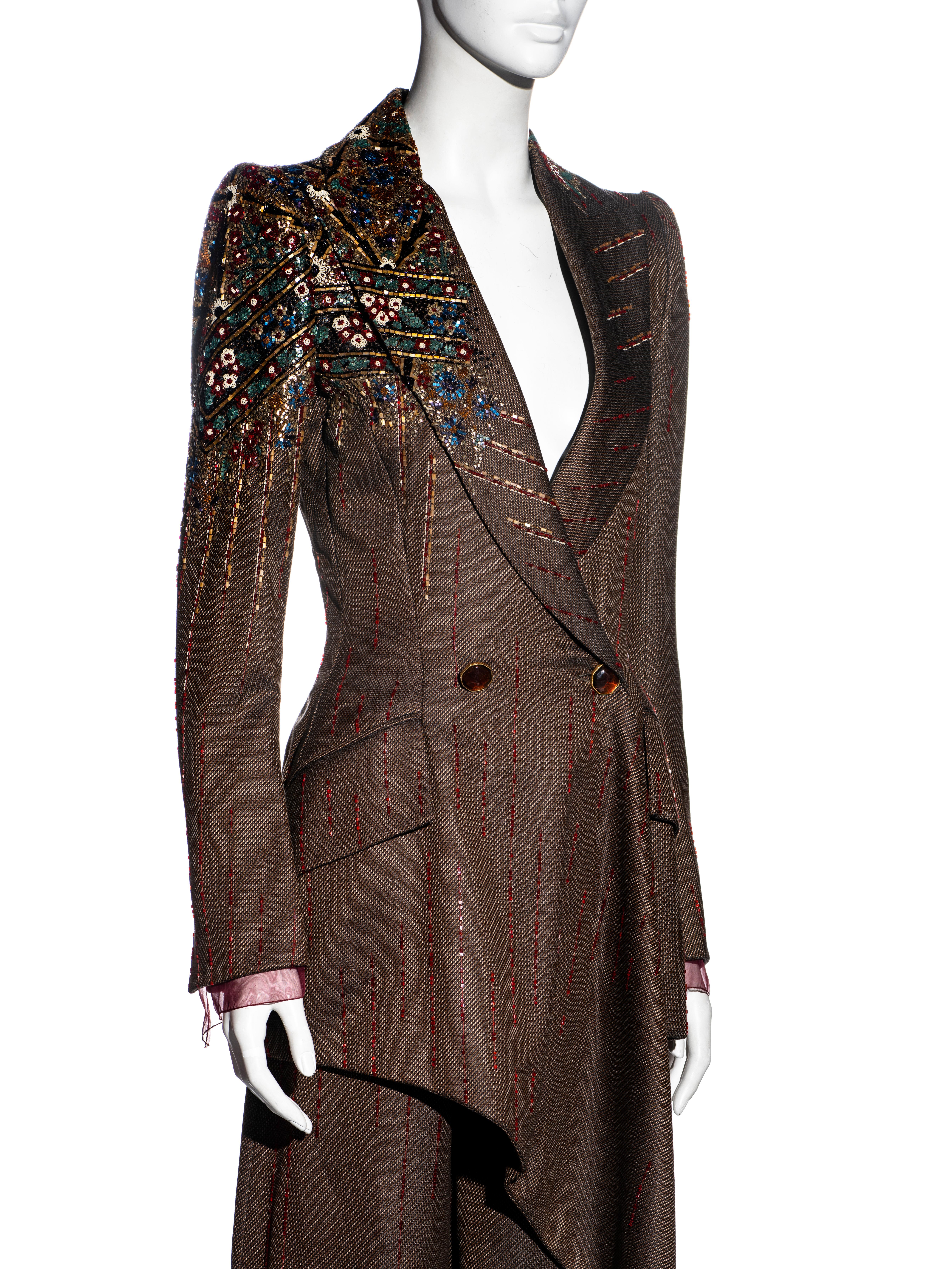 Jean-Louis Scherrer Haute Couture embellished brown wool pant suit, fw 2001 For Sale 1