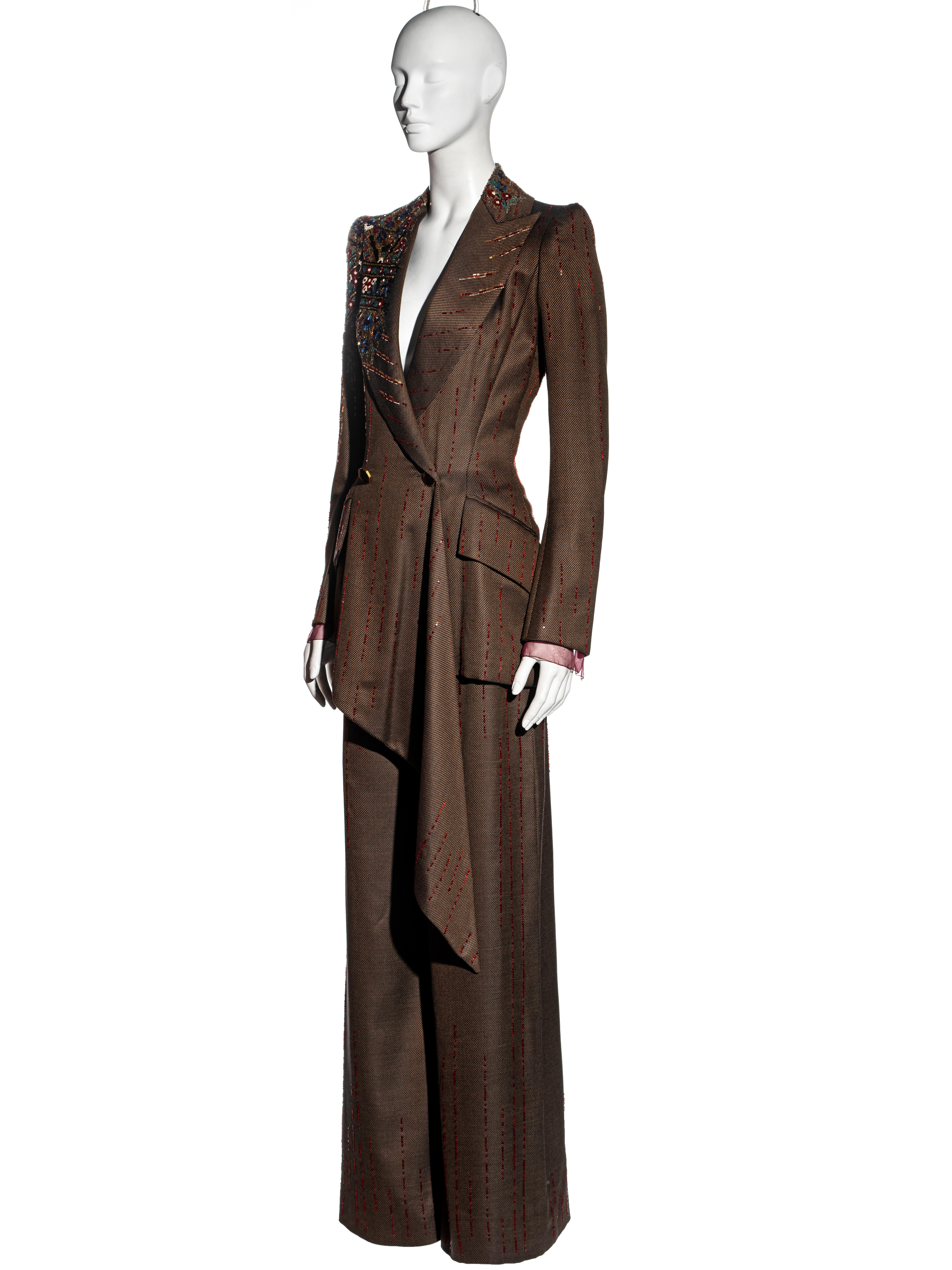 Jean-Louis Scherrer Haute Couture embellished brown wool pant suit, fw 2001 For Sale 2