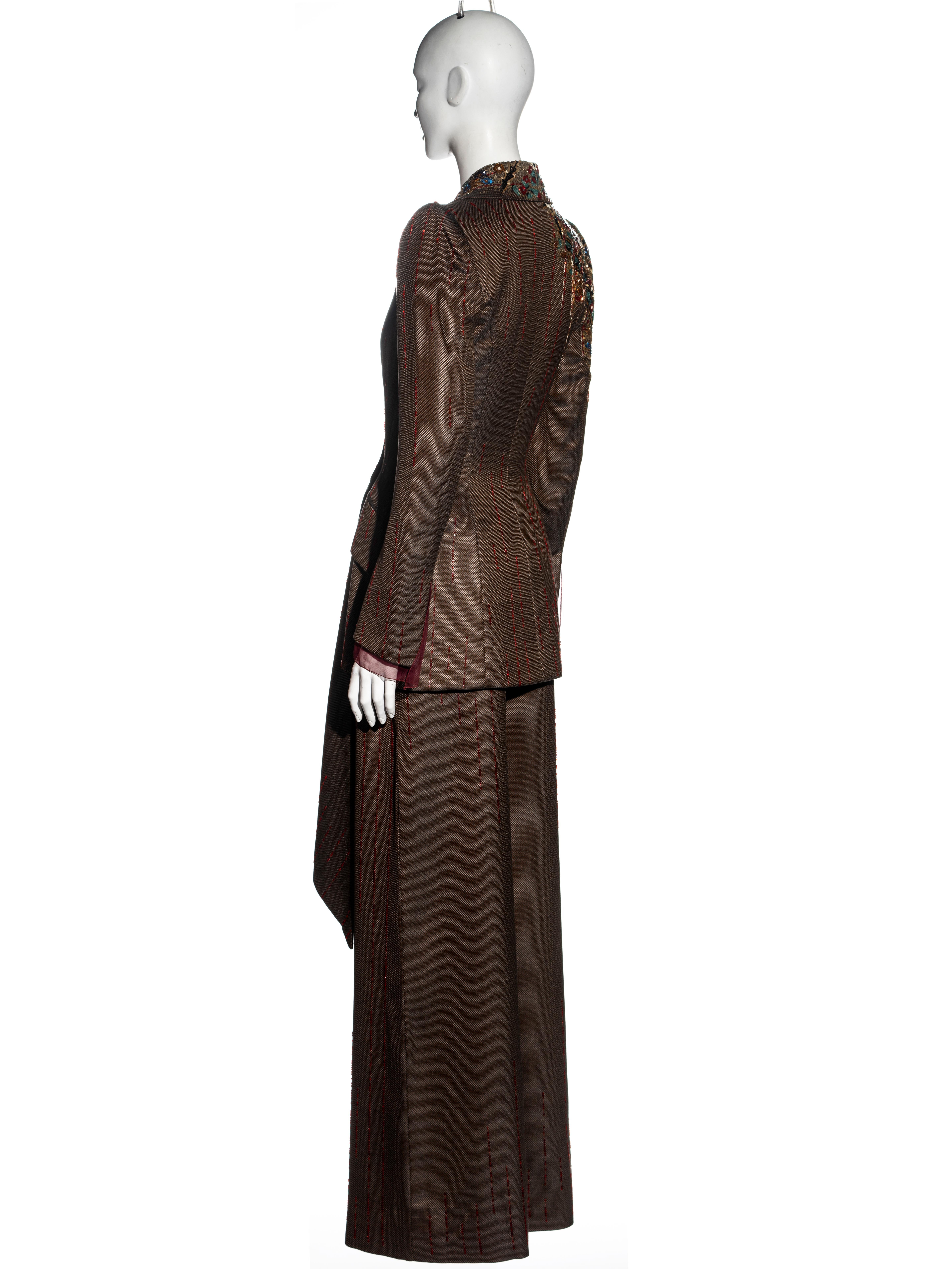 Jean-Louis Scherrer Haute Couture embellished brown wool pant suit, fw 2001 For Sale 3