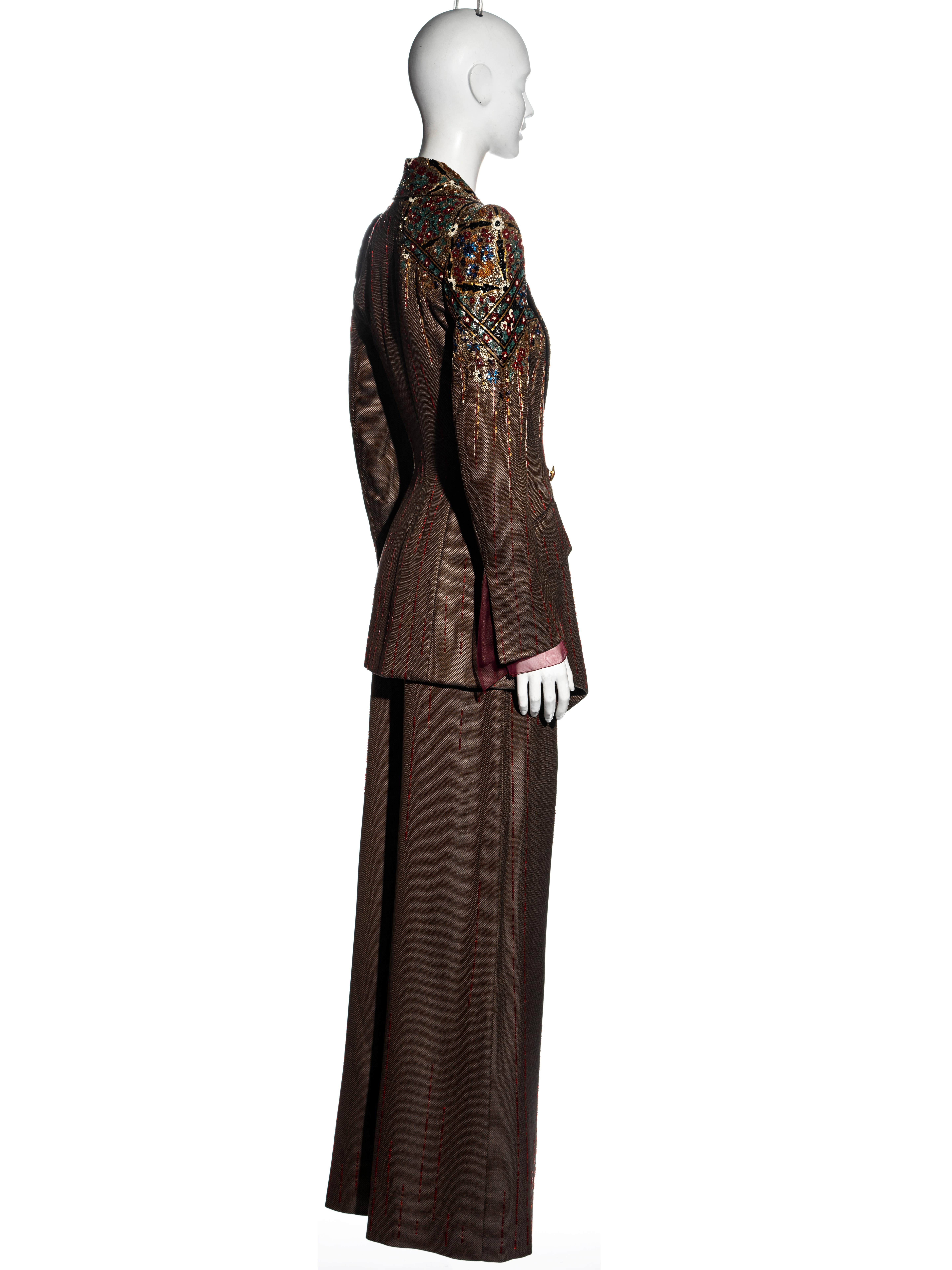 Jean-Louis Scherrer Haute Couture embellished brown wool pant suit, fw 2001 For Sale 4