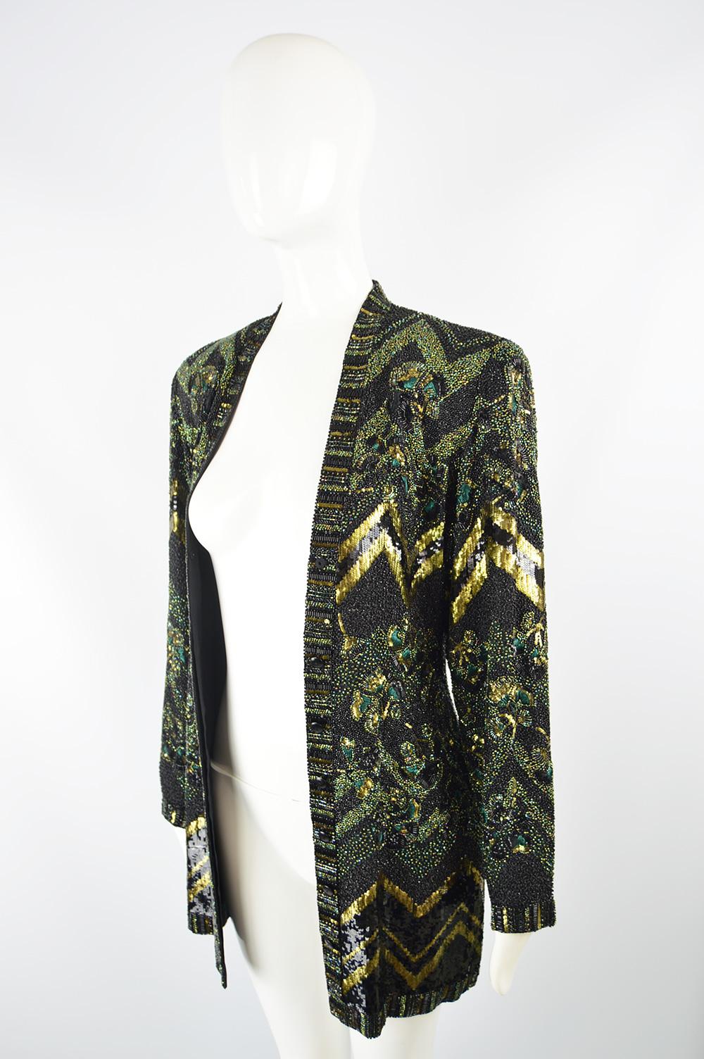 Jean Louis Scherrer Haute Couture Hand Beaded Embroidered & Sequin Jacket, 1980s For Sale 2