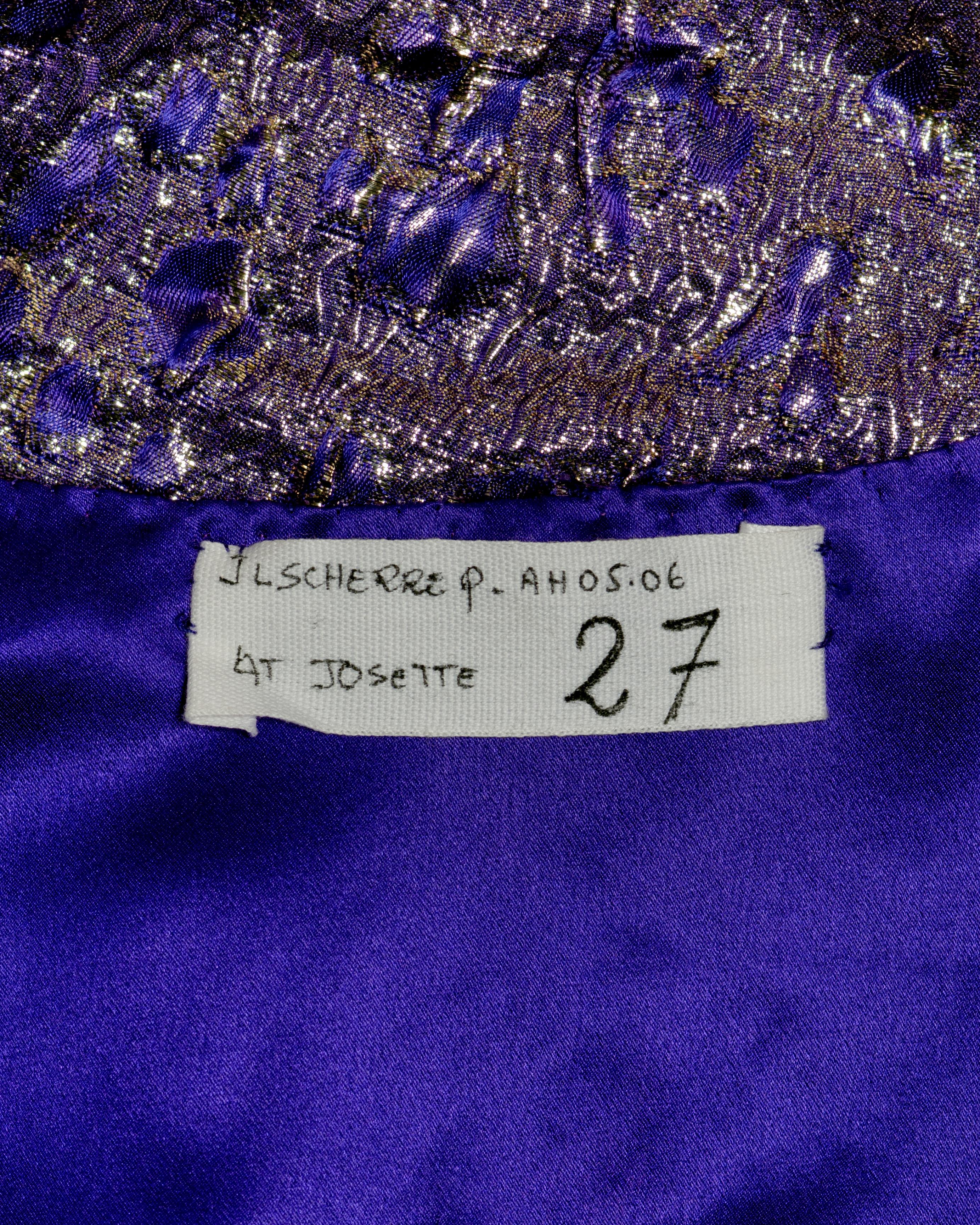 Jean-Louis Scherrer Vestido de alta costura de brocado de lúrex púrpura, FW 2005 en venta 10