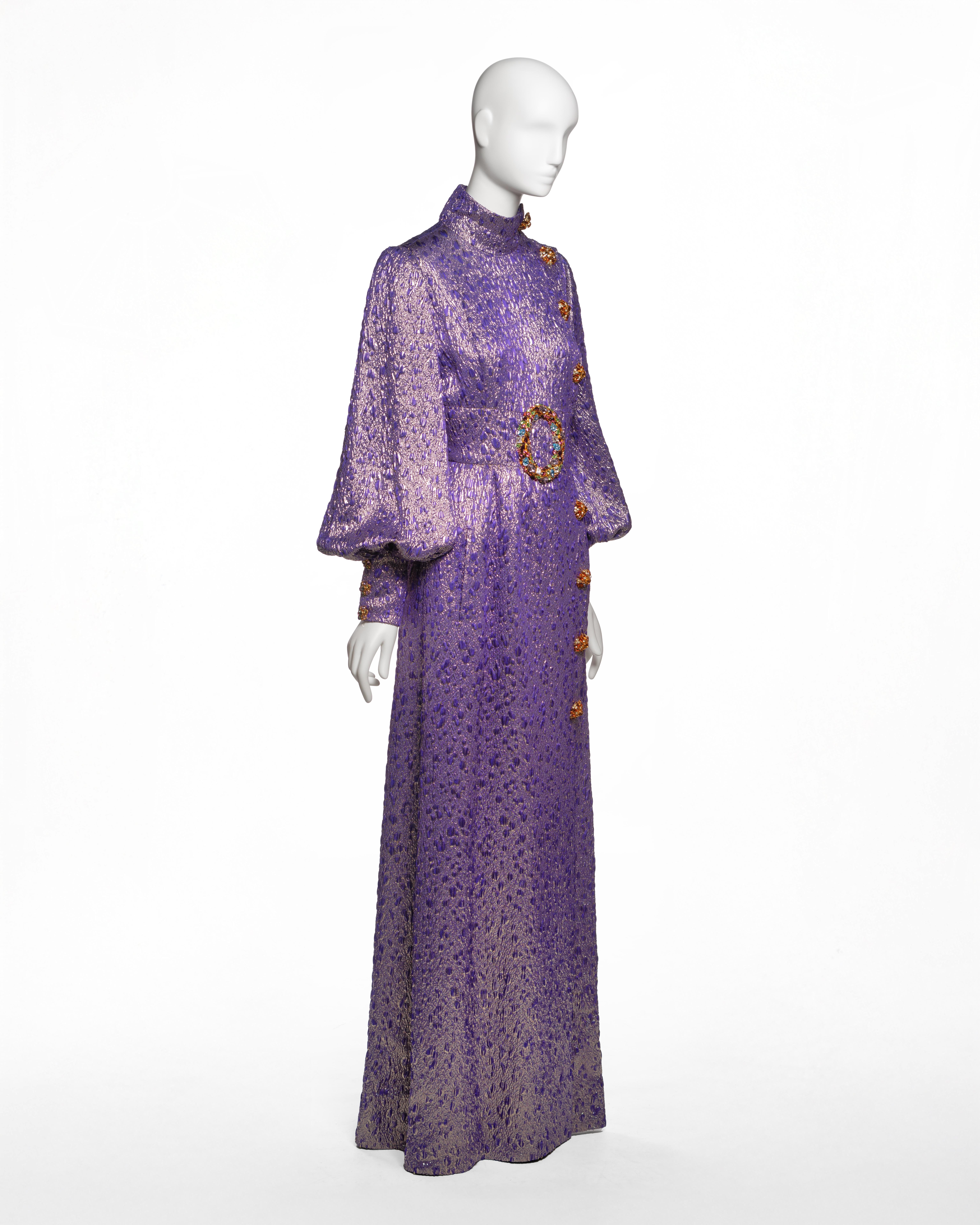 De las mujeres Jean-Louis Scherrer Vestido de alta costura de brocado de lúrex púrpura, FW 2005 en venta