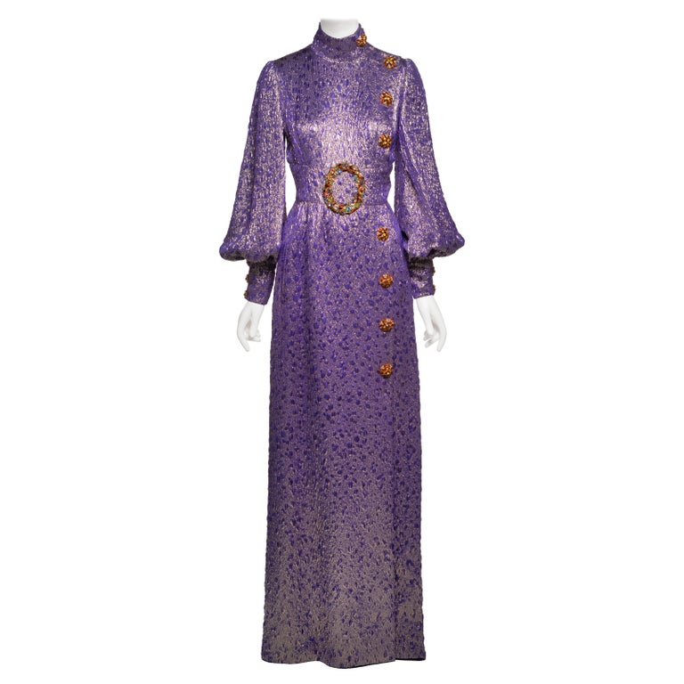 Jean-Louis Scherrer Haute Couture Purple Lurex Brocade Bejewelled Dress, FW  2005 For Sale at 1stDibs