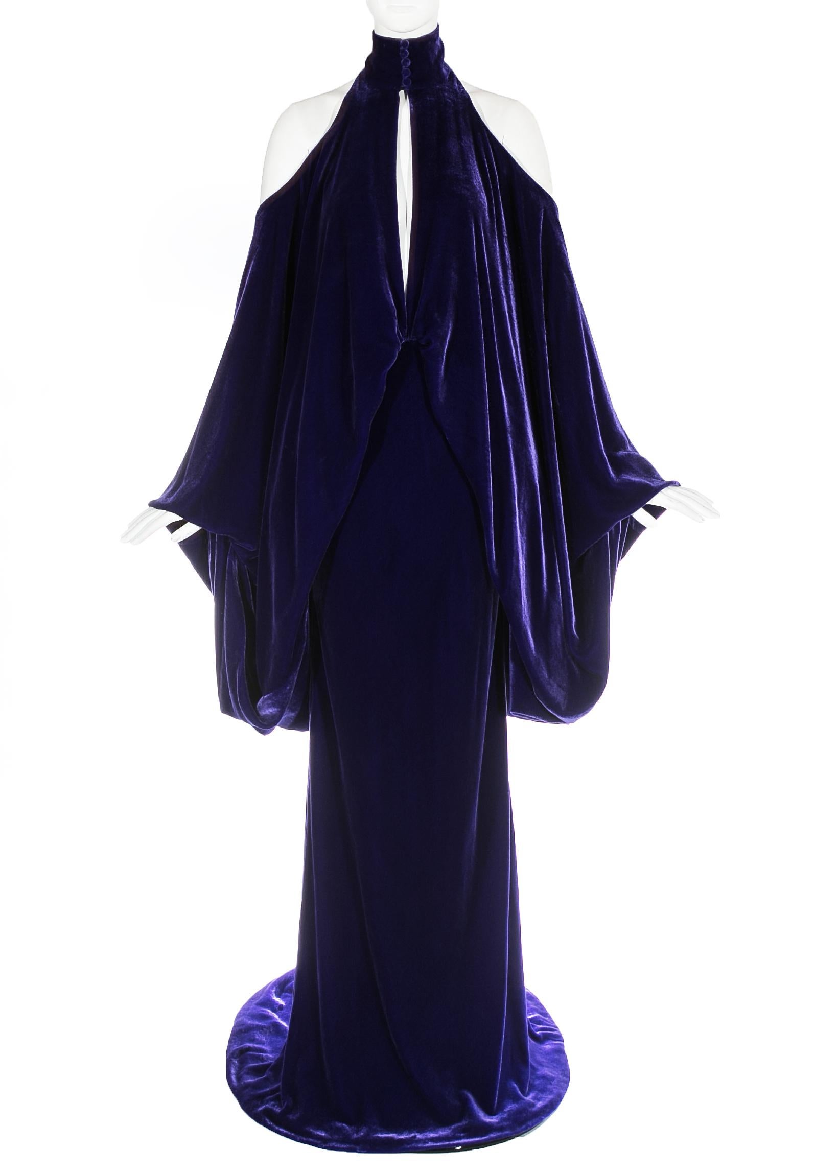 Black Jean Louis Scherrer Haute Couture purple velvet evening dress, A/W 2005