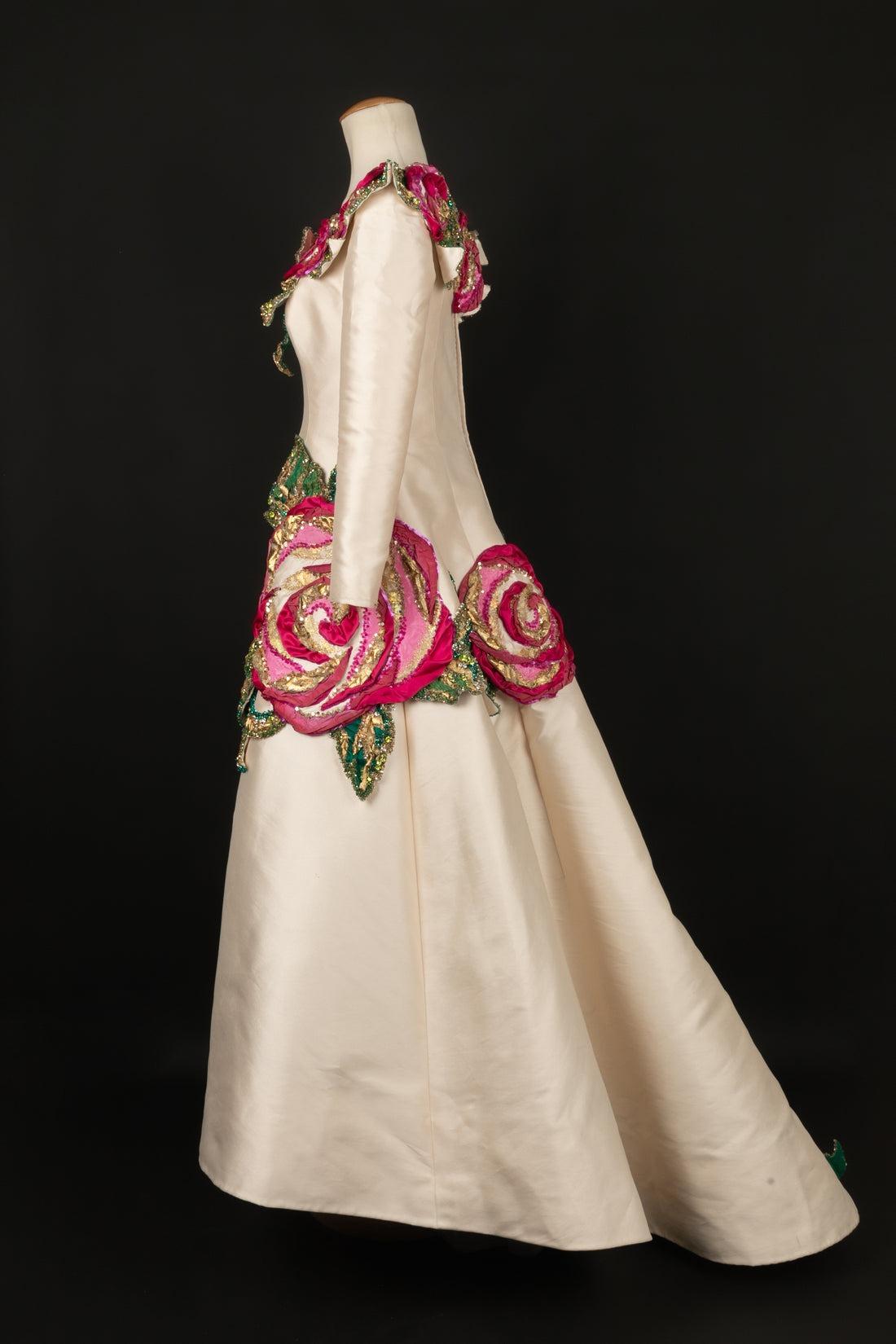 Jean-Louis Scherrer Ivory Silk Dress Haute Couture, 1993 In Excellent Condition For Sale In SAINT-OUEN-SUR-SEINE, FR