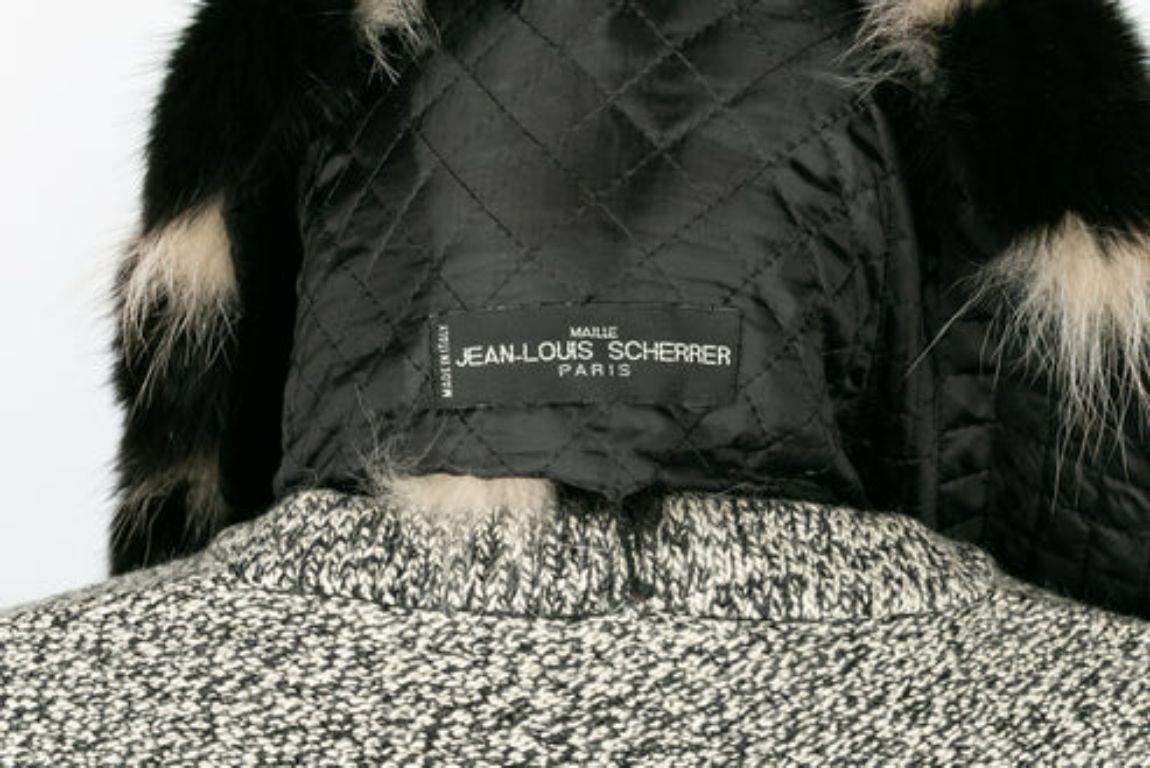Jean-Louis Scherrer Langer Mantel aus schwarzer und beigefarbener Wolle, Größe 40FR im Angebot 10