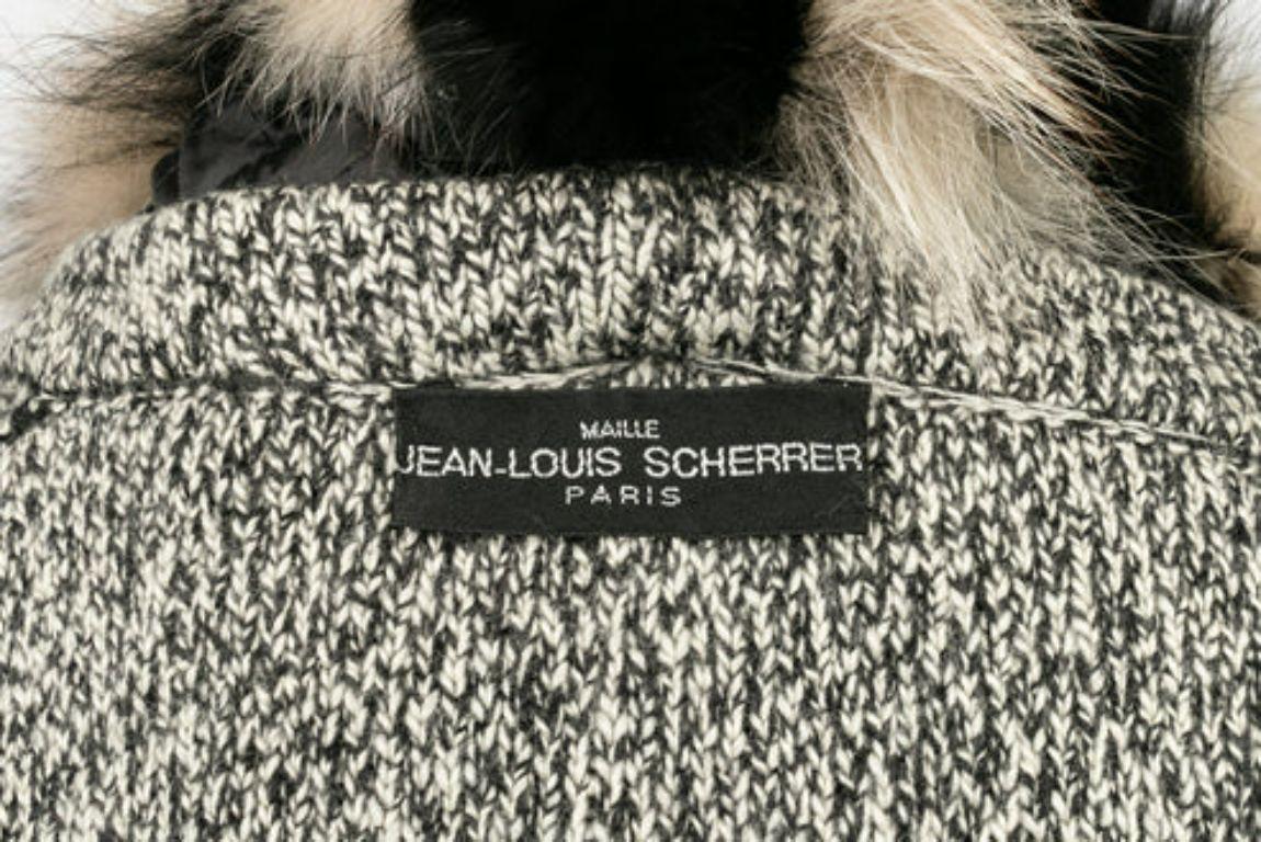 Jean-Louis Scherrer Langer Mantel aus schwarzer und beigefarbener Wolle, Größe 40FR im Angebot 11