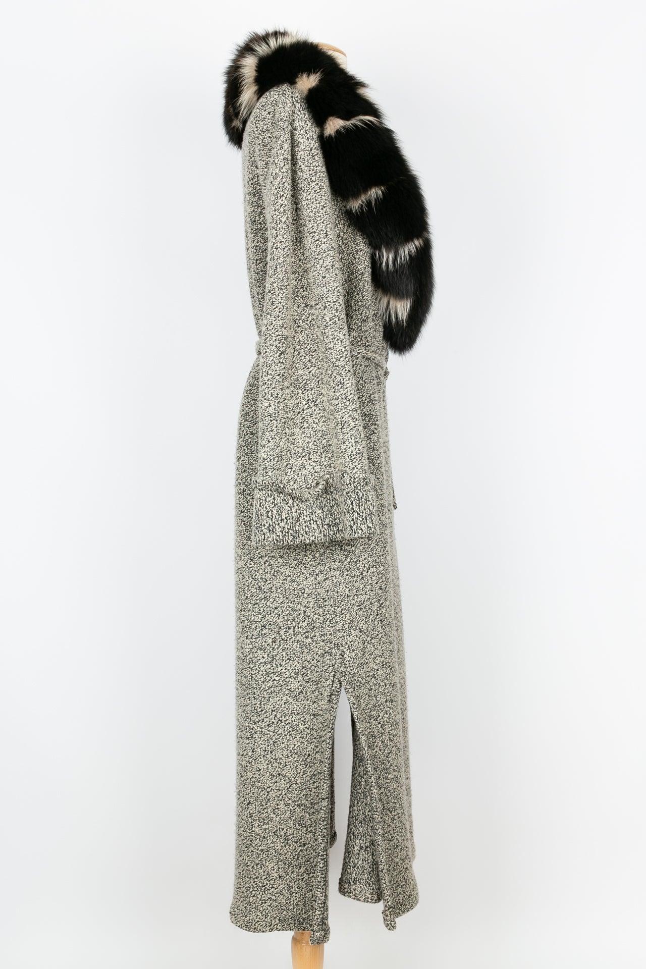 Women's Jean-Louis Scherrer Long Coat in Black and Beige Wool, Size 40FR For Sale