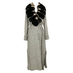Vintage Jean-Louis Scherrer Long Coat in Black and Beige Wool, Size 40FR