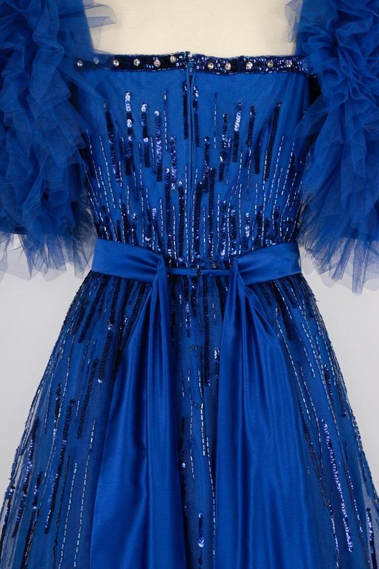 Louis feraud Maxi Dress with Blue Sequins For Sale 7