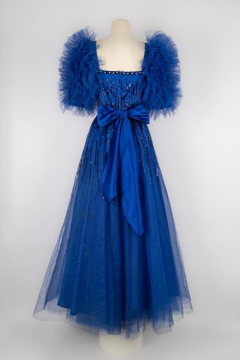 Women's Louis feraud Maxi Dress with Blue Sequins For Sale