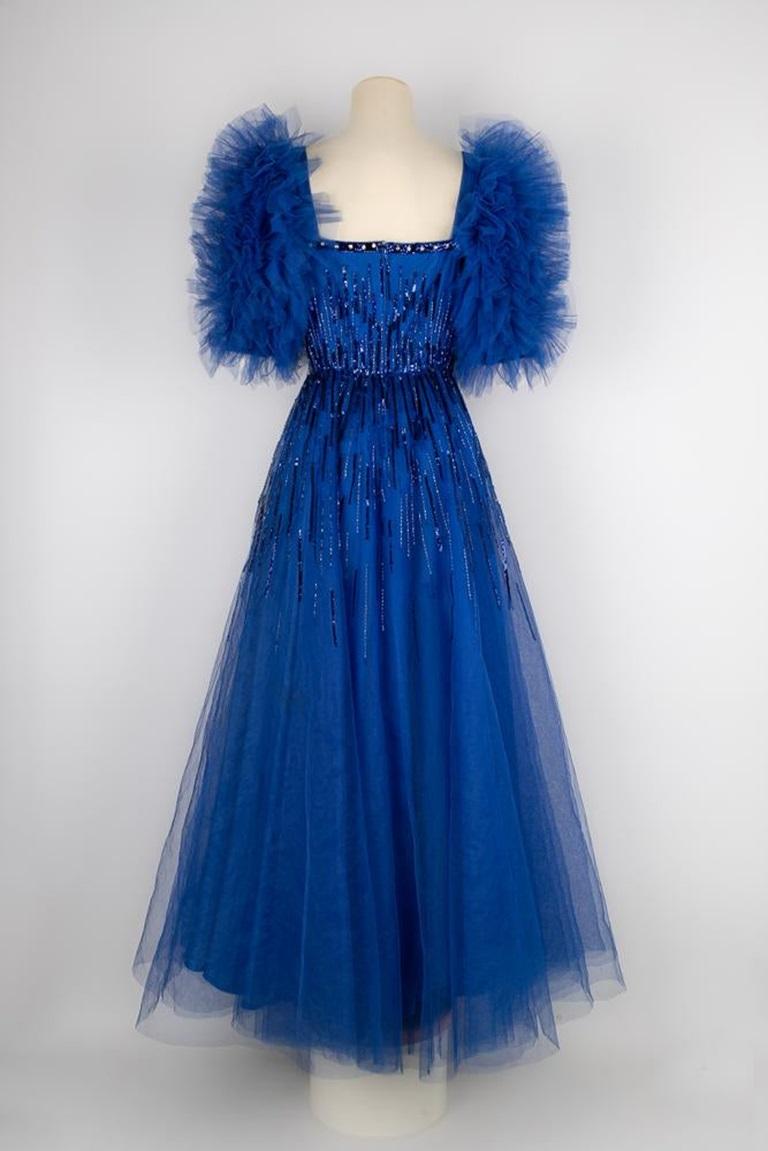 Louis feraud Maxi Dress with Blue Sequins For Sale 1