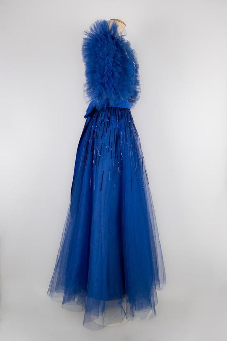 Louis feraud Maxi Dress with Blue Sequins For Sale 2