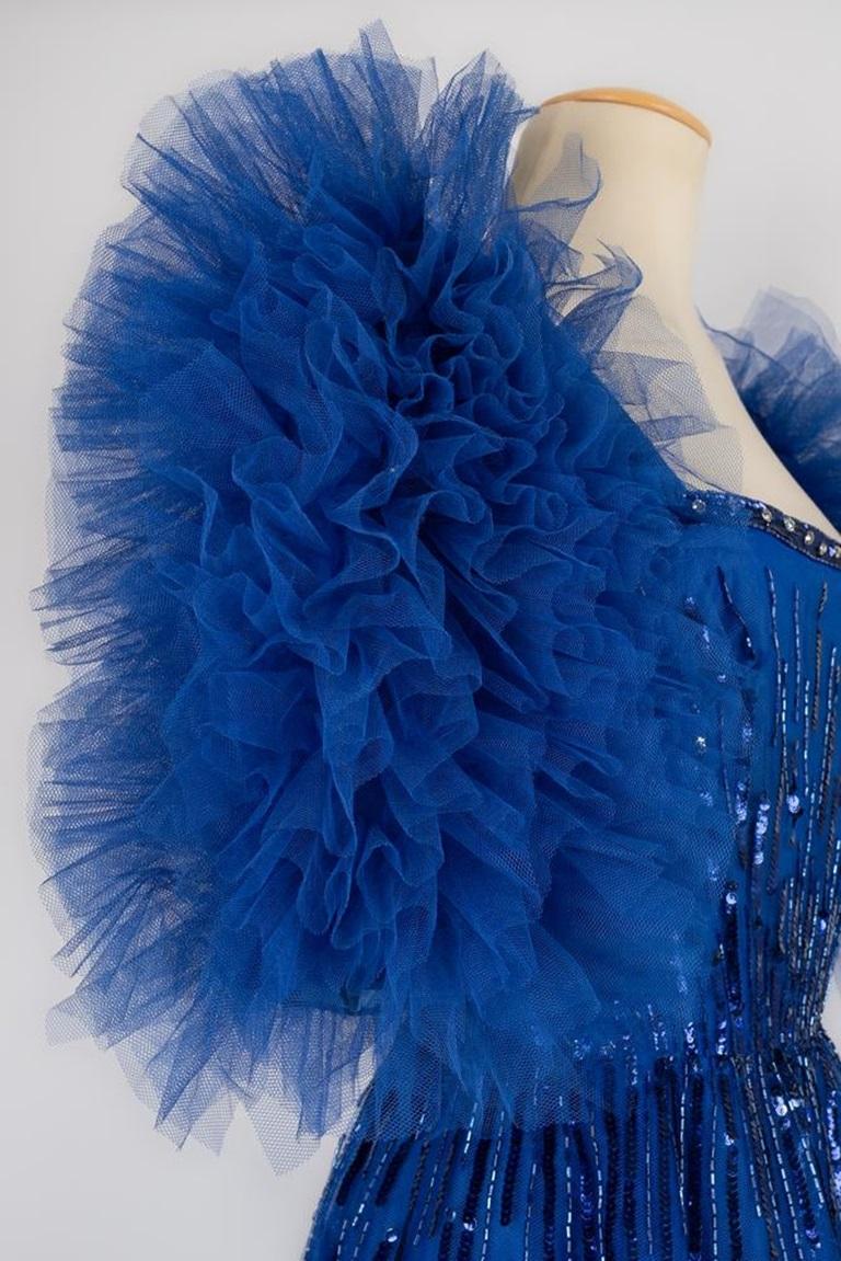 Louis feraud Maxi Dress with Blue Sequins For Sale 3