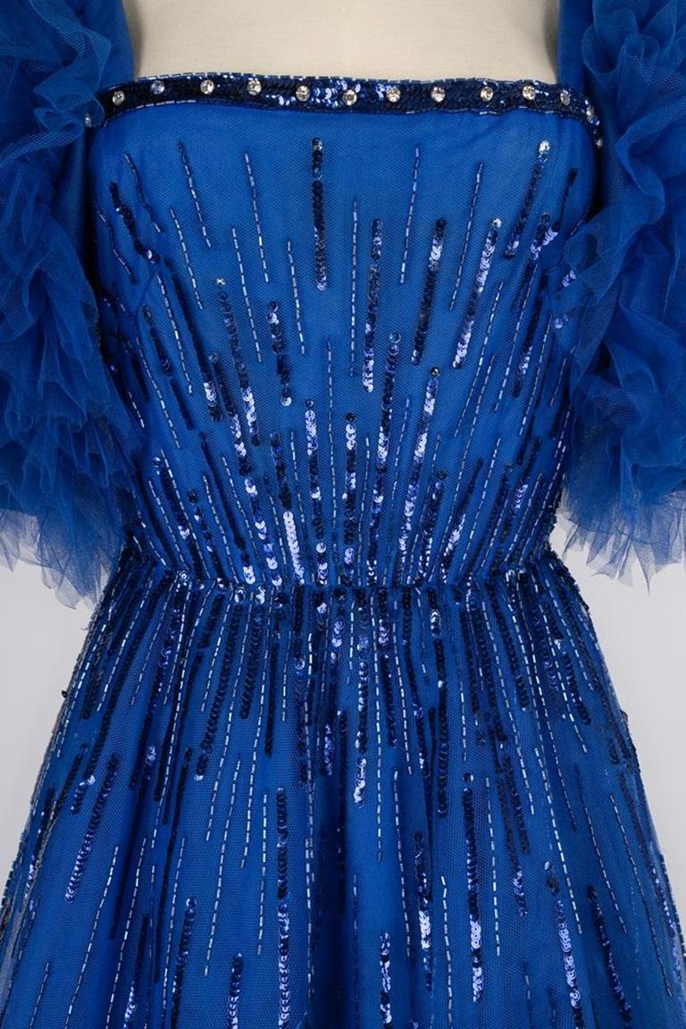 Louis feraud Maxi Dress with Blue Sequins For Sale 5