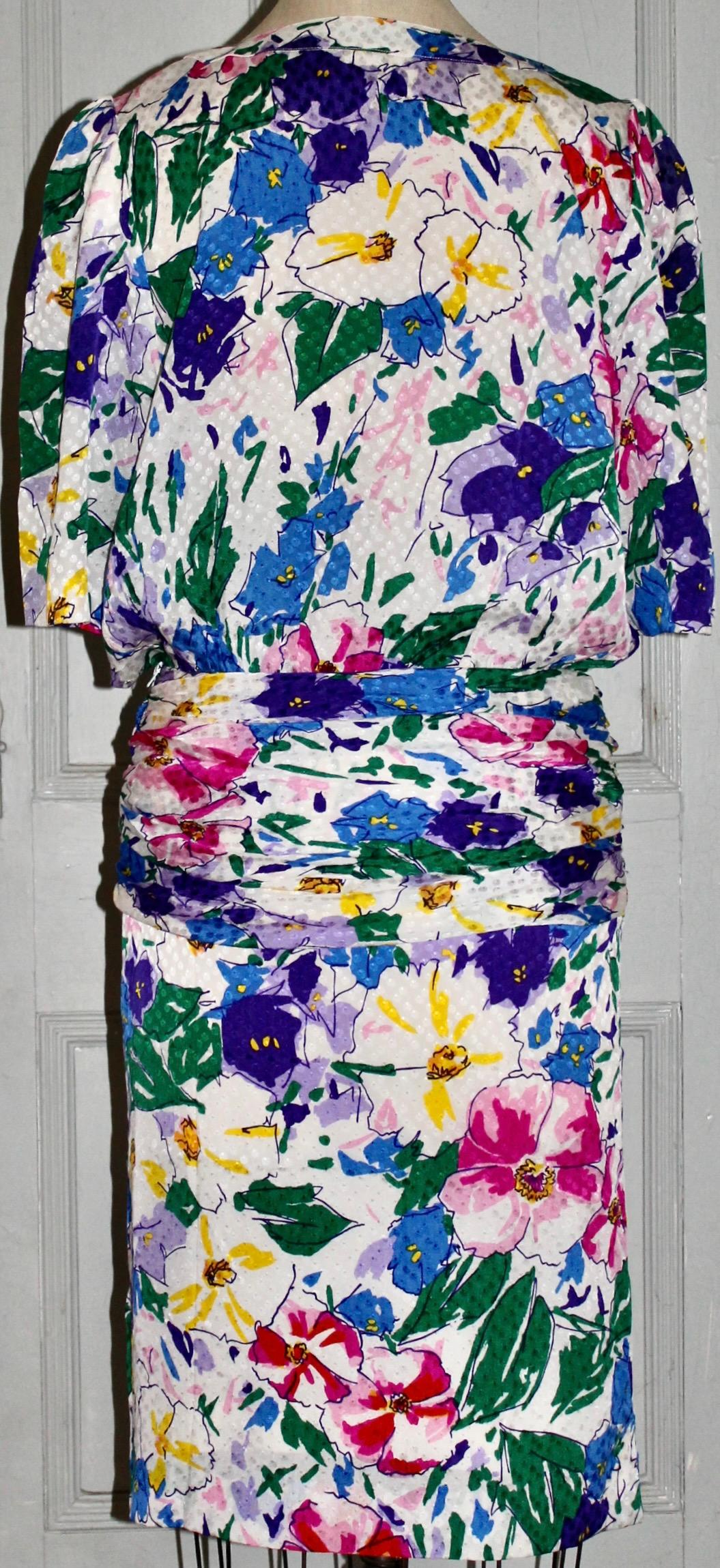 Jean-Louis Scherrer Paris Boutique Silk Fauvist Floral Dress In Excellent Condition For Sale In Sharon, CT