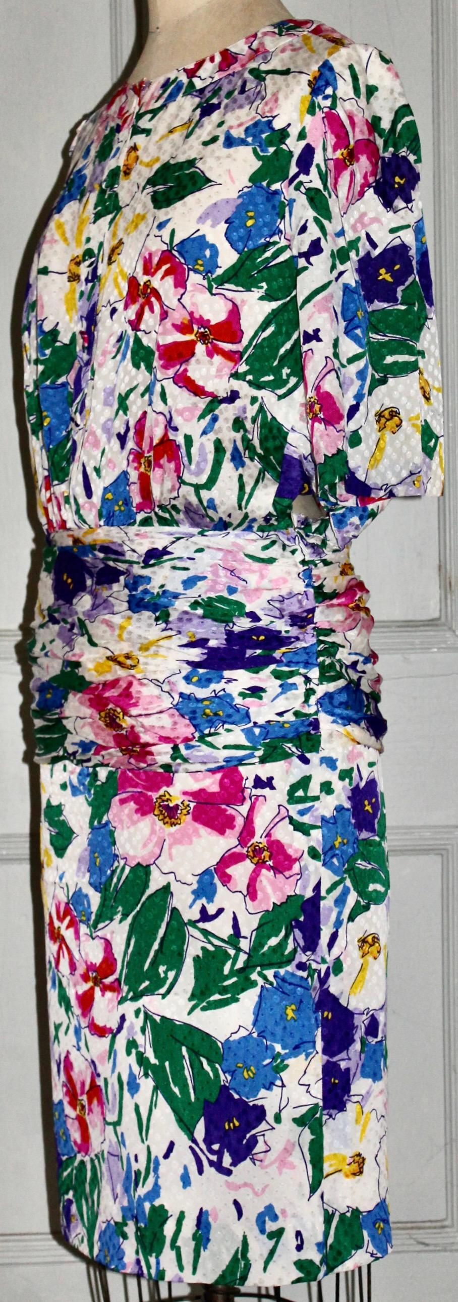 Women's Jean-Louis Scherrer Paris Boutique Silk Fauvist Floral Dress For Sale