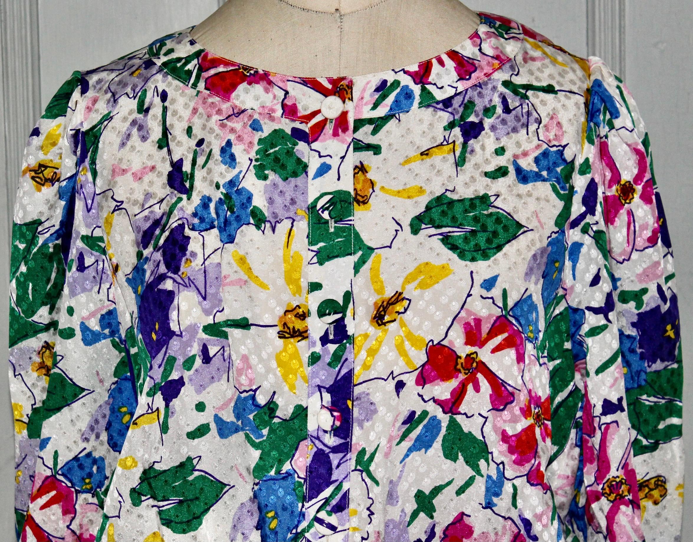Jean-Louis Scherrer Paris Boutique Silk Fauvist Floral Dress For Sale 1