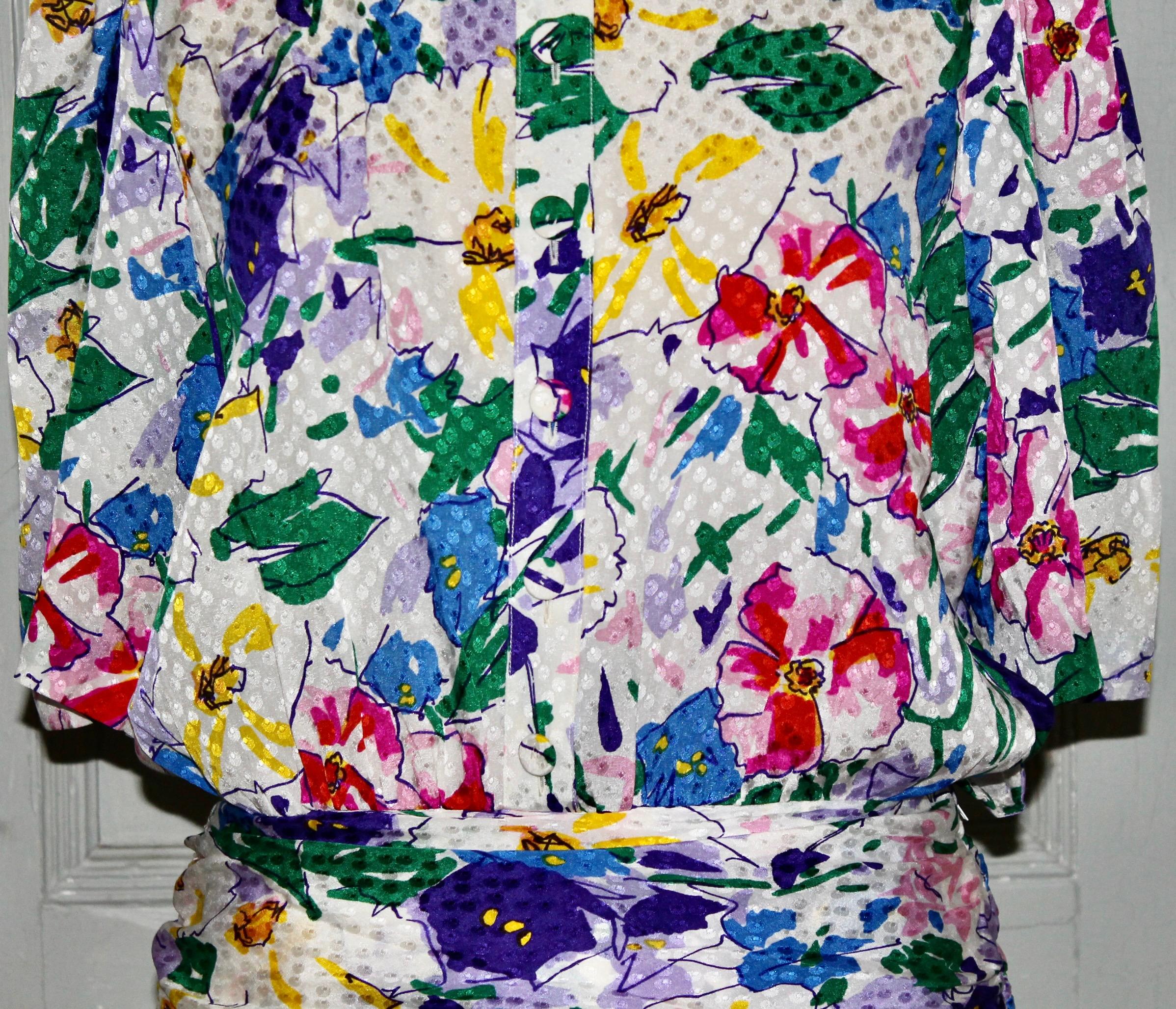 Jean-Louis Scherrer Paris Boutique Silk Fauvist Floral Dress For Sale 2