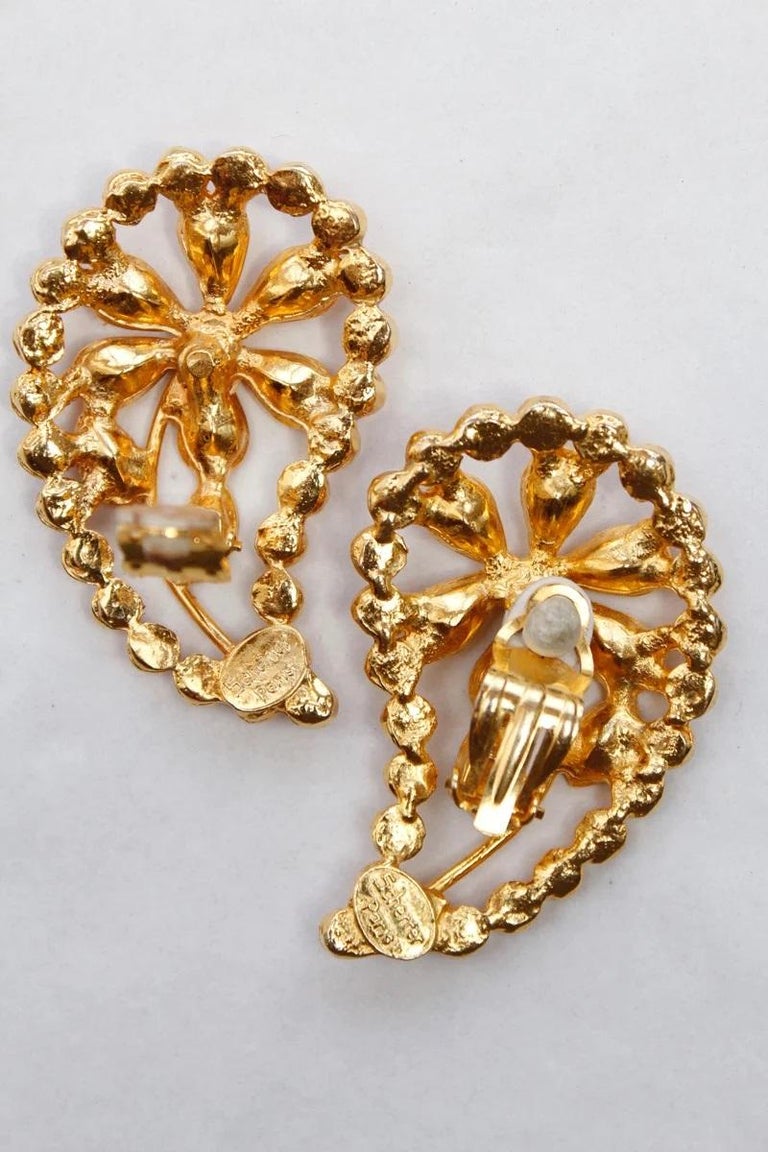 Boucles D'oreilles Clips Signées Jean Louis Scherrer Paris - Métal Doré Et Strass, Occasion Parfait état