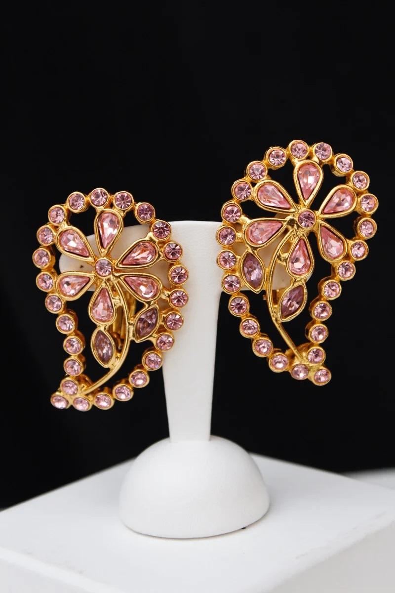 Women's Jean-Louis Scherrer Pink and Gold Clip-on Earrings For Sale