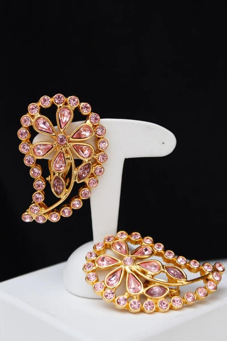 Boucles D'oreilles Clips Signées Jean Louis Scherrer Paris - Métal Doré Et Strass, Occasion Parfait état